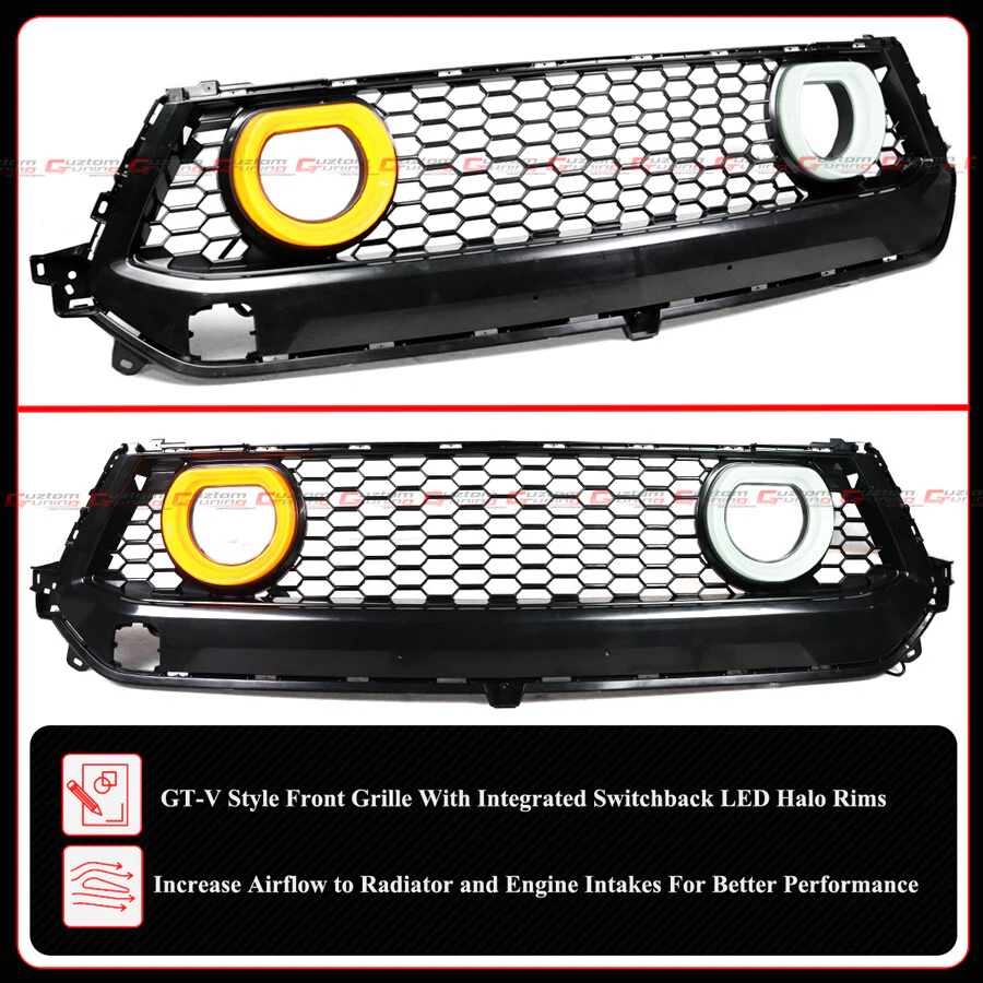 GT-V Style Front Mesh Grille w/ LED Halo Lights For 2024–2025 Ford Mustang GT Ecoboost - Image 5