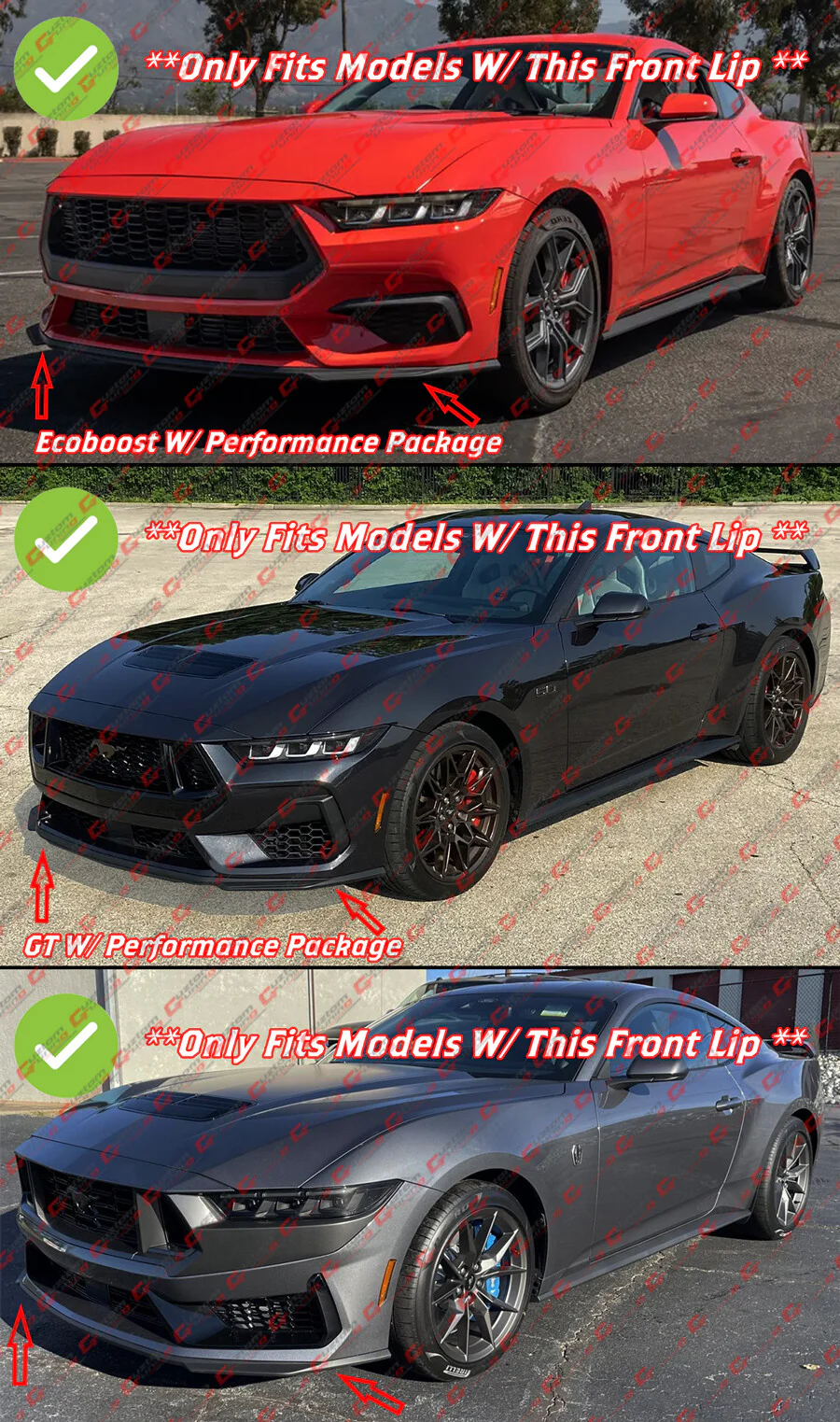 GT-V Style Winglet Front Bumper Lip Splitter For 2024-2025 Ford Mustang S650 AMPP - Image 3