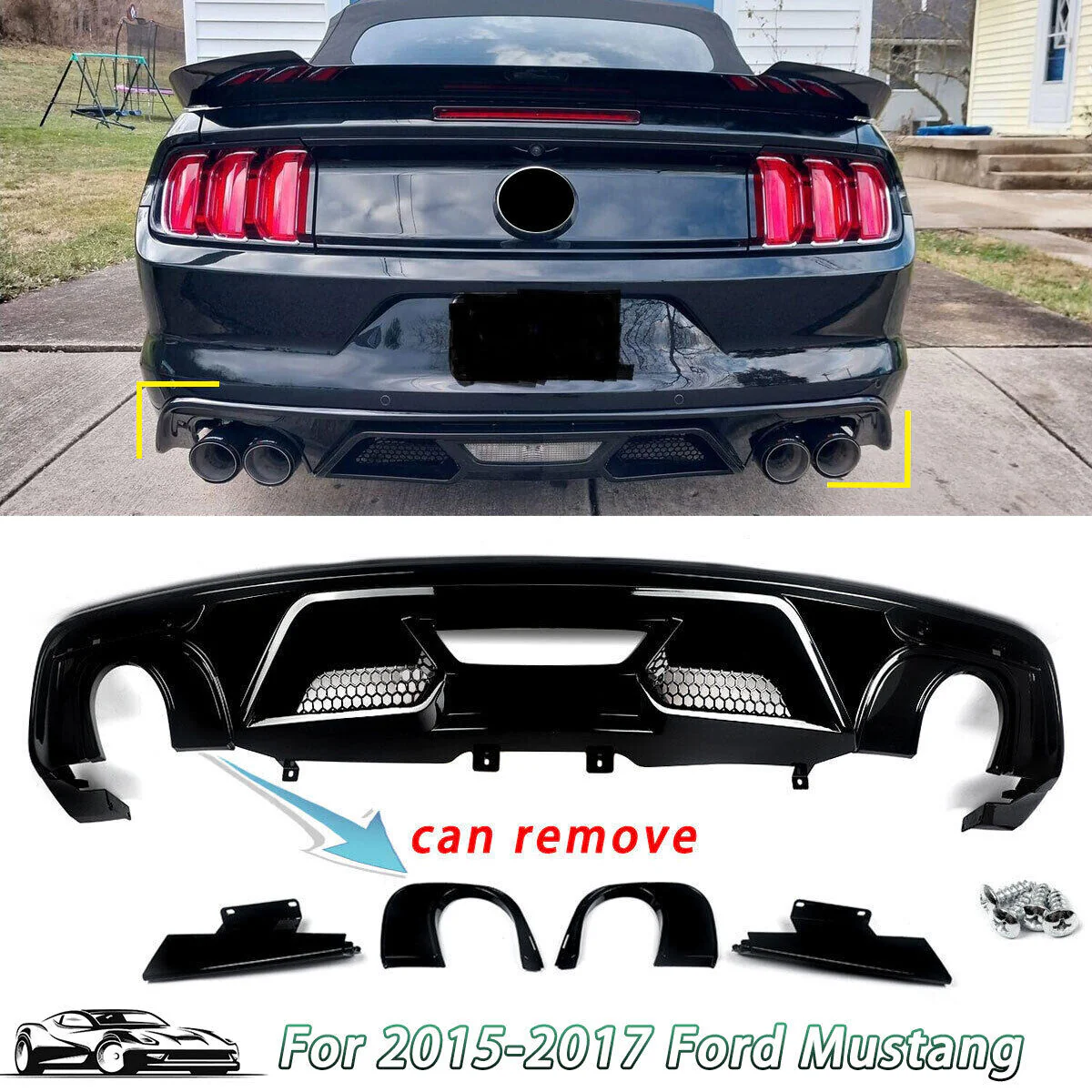 Rear Diffuser Gloss Black for Ford Mustang 2015-2017 - Image 2