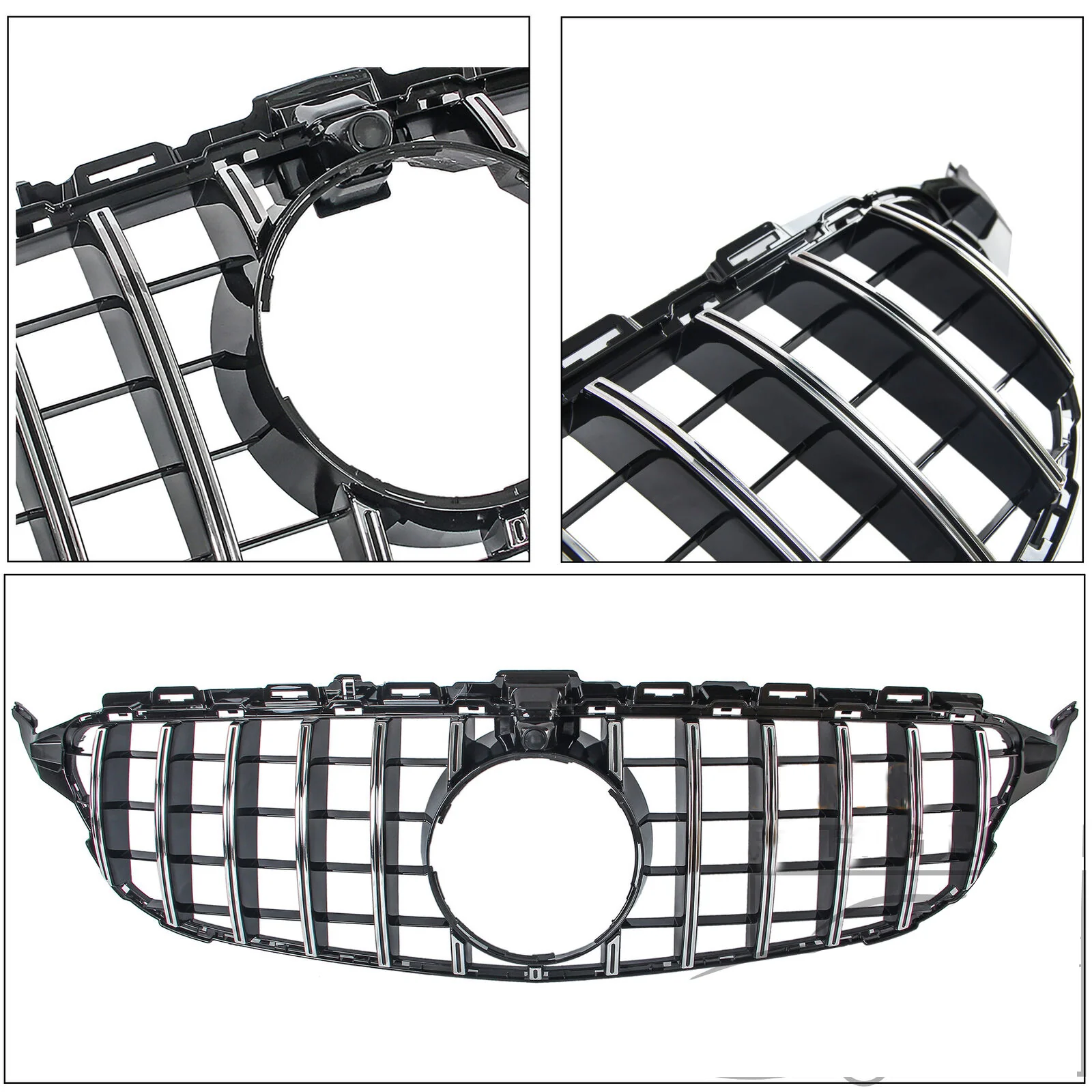 Front Bumper Grill For Mercedes C-Class W205 C205 w/ Camera 2015-2018 - Image 3