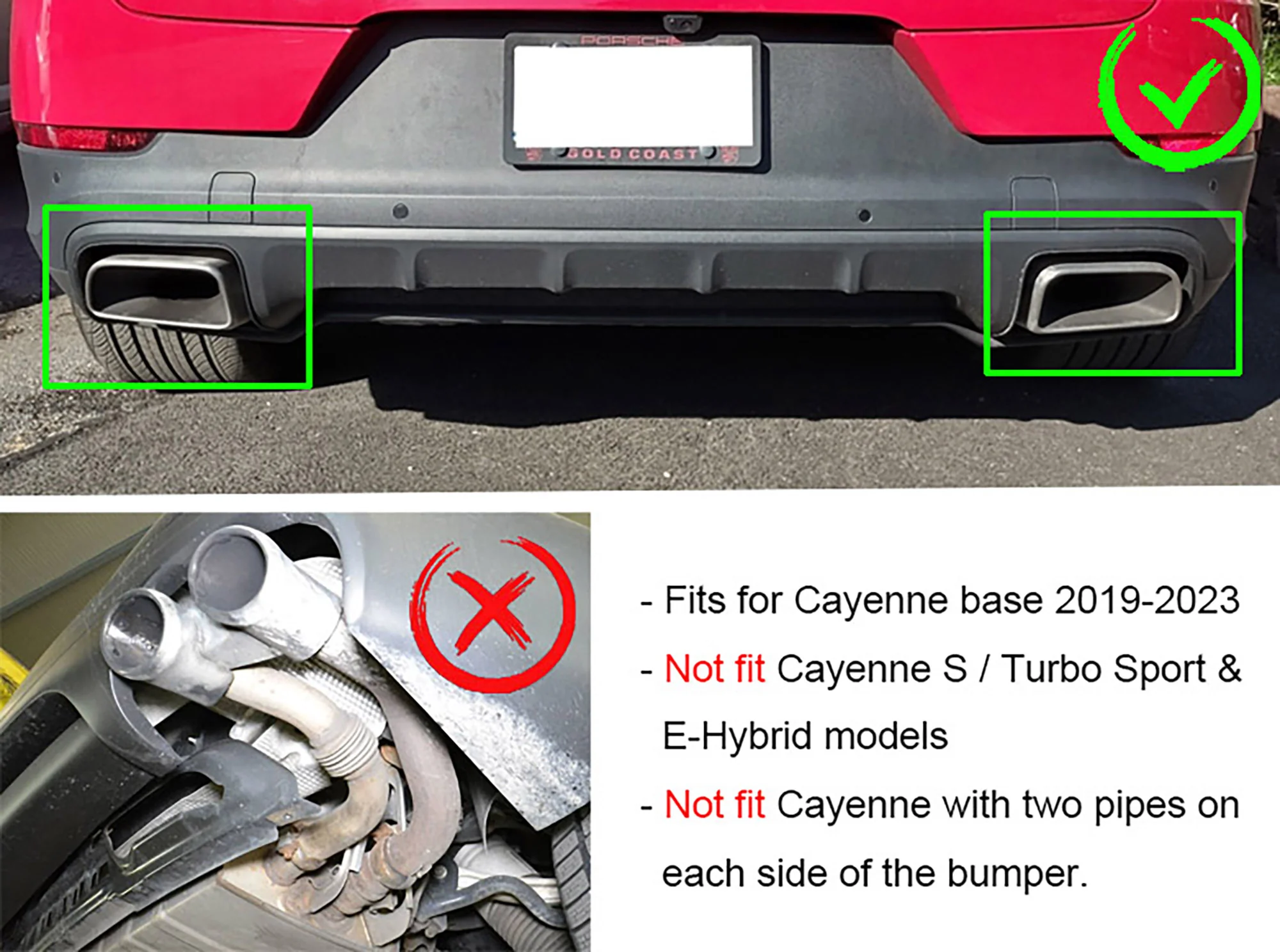 Gloss Black Rear Muffler Exhaust Tips for Porsche Cayenne Base Coupe 2019-2026 - Image 3