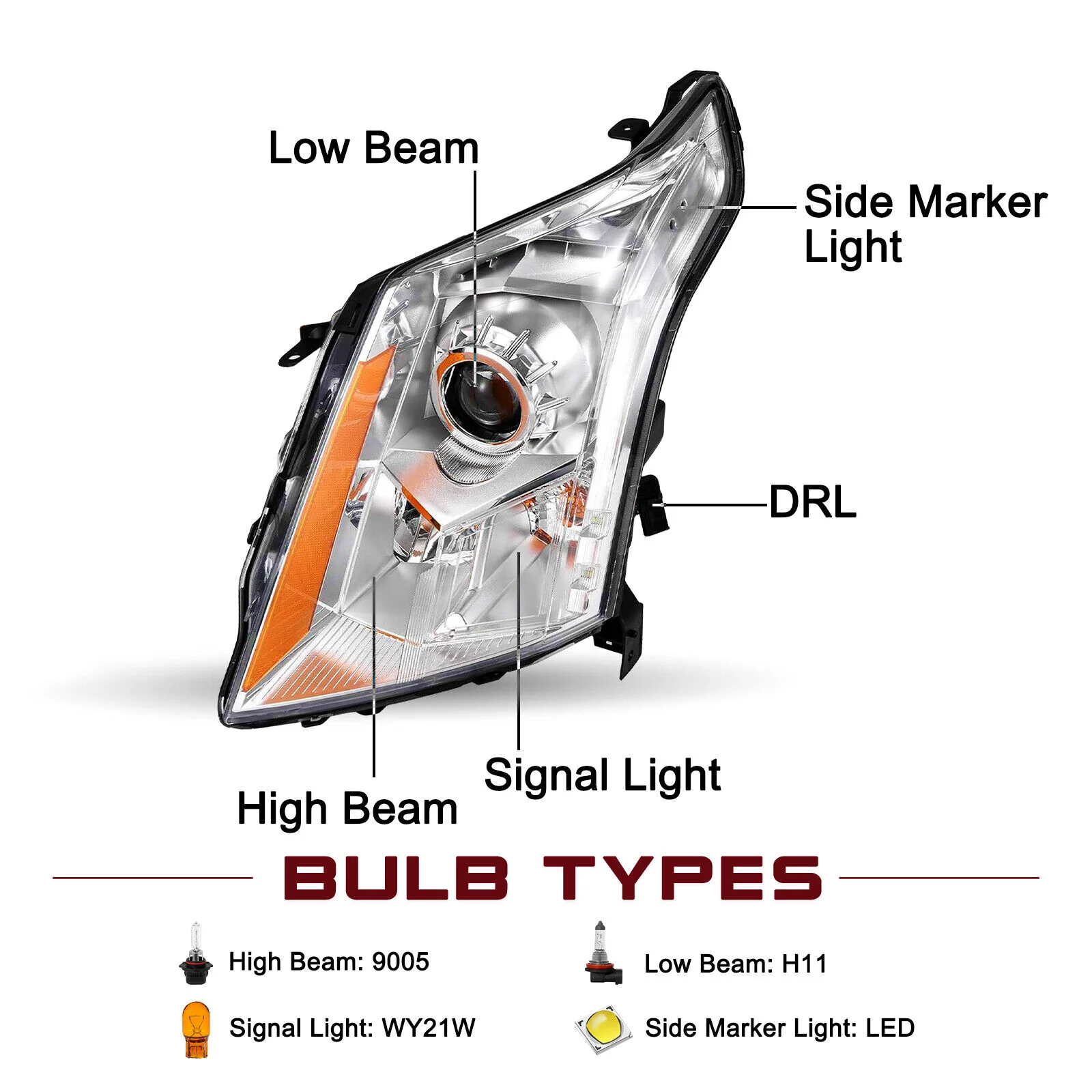 Halogen Left Driver Side Projector Headlight LH for Cadillac SRX 2010-2016 - Image 4
