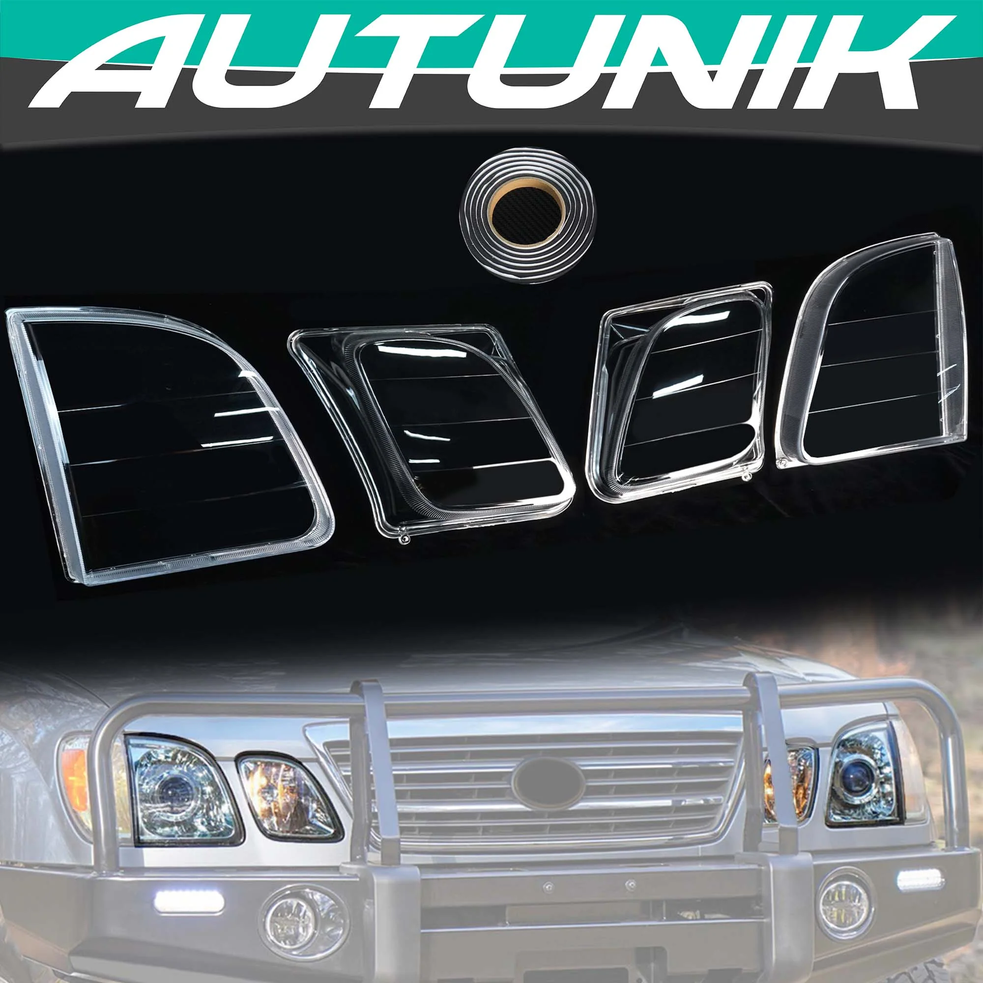 Pair Headlight Lamp Clear Lens Shell Cover + Seal Glue For Lexus LX470 1998-2007