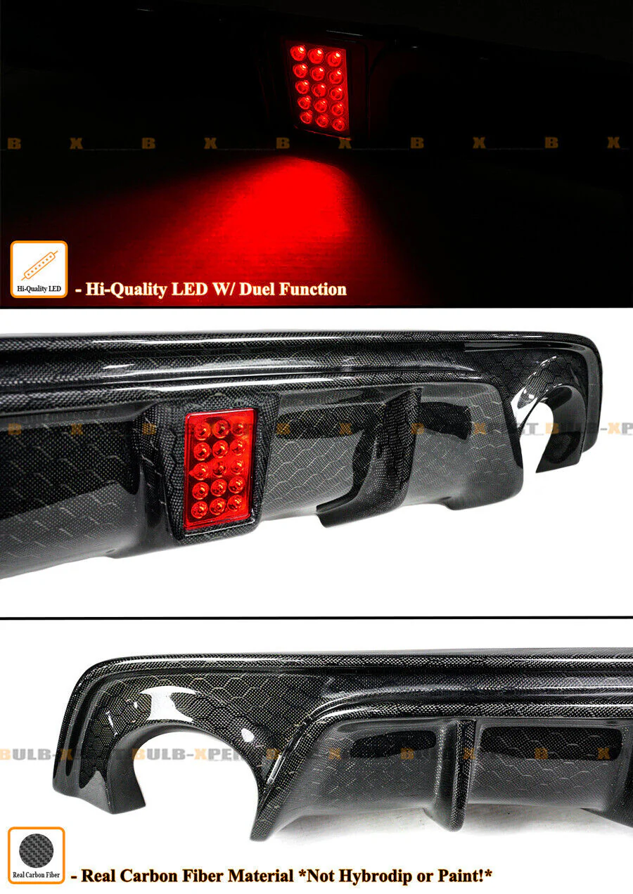 Real Carbon Fiber Honeycomb Rear Diffuser w/ LED Light for Infiniti Q50 2018 2019 2020 2021 2022 2023 2024 - Image 4