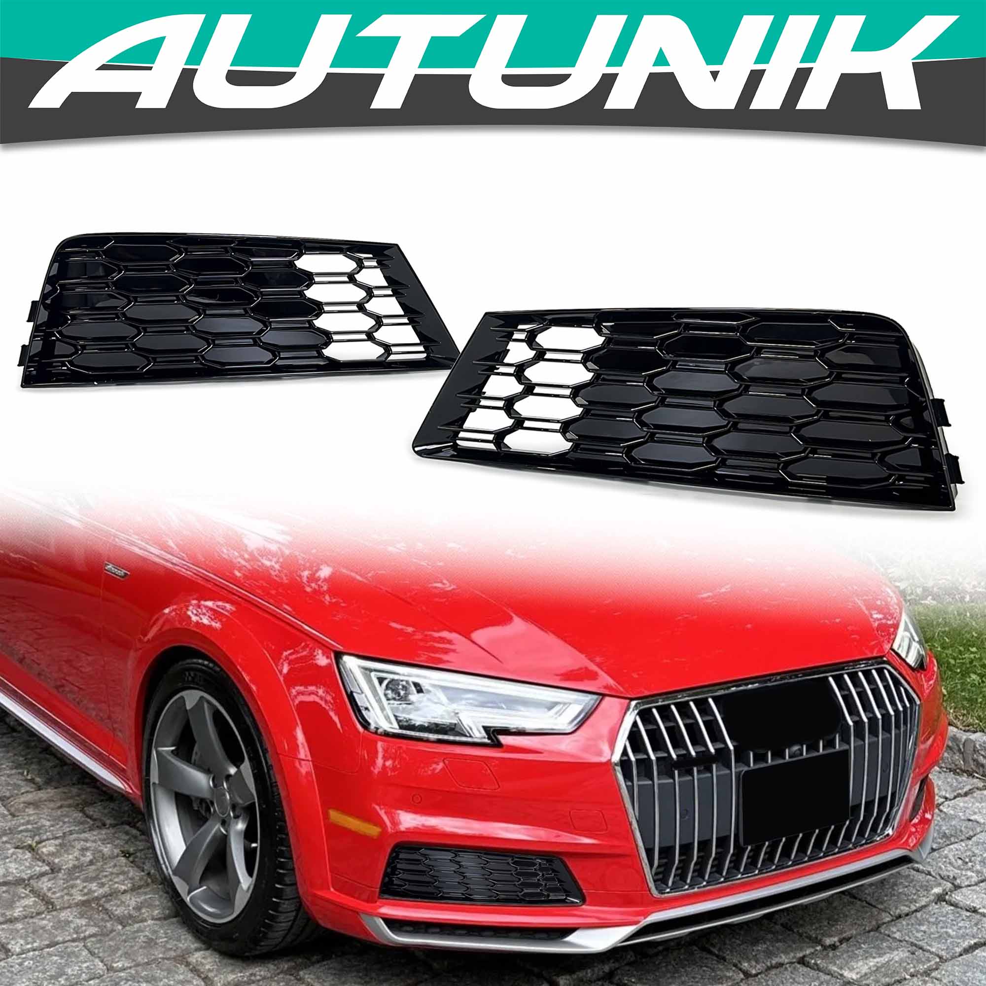 Pair Front Bumper Fog Light Grille Cover for Audi A4 B9 NON-SLINE 2017 2018 2019 - Image 2