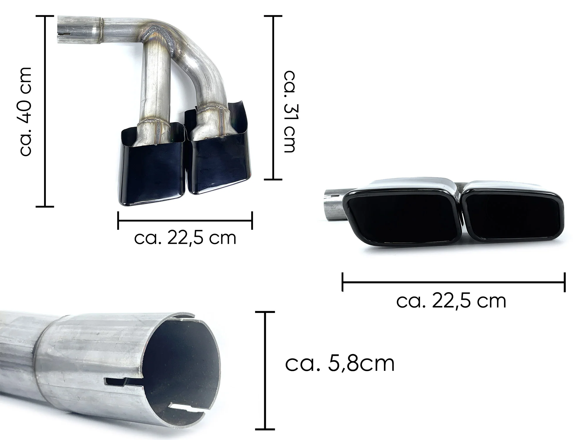 L+R Black Square Exhaust Tips for Audi Q7 3.0L Gasoline 2016–2019 | 58mm Inlet - Image 10