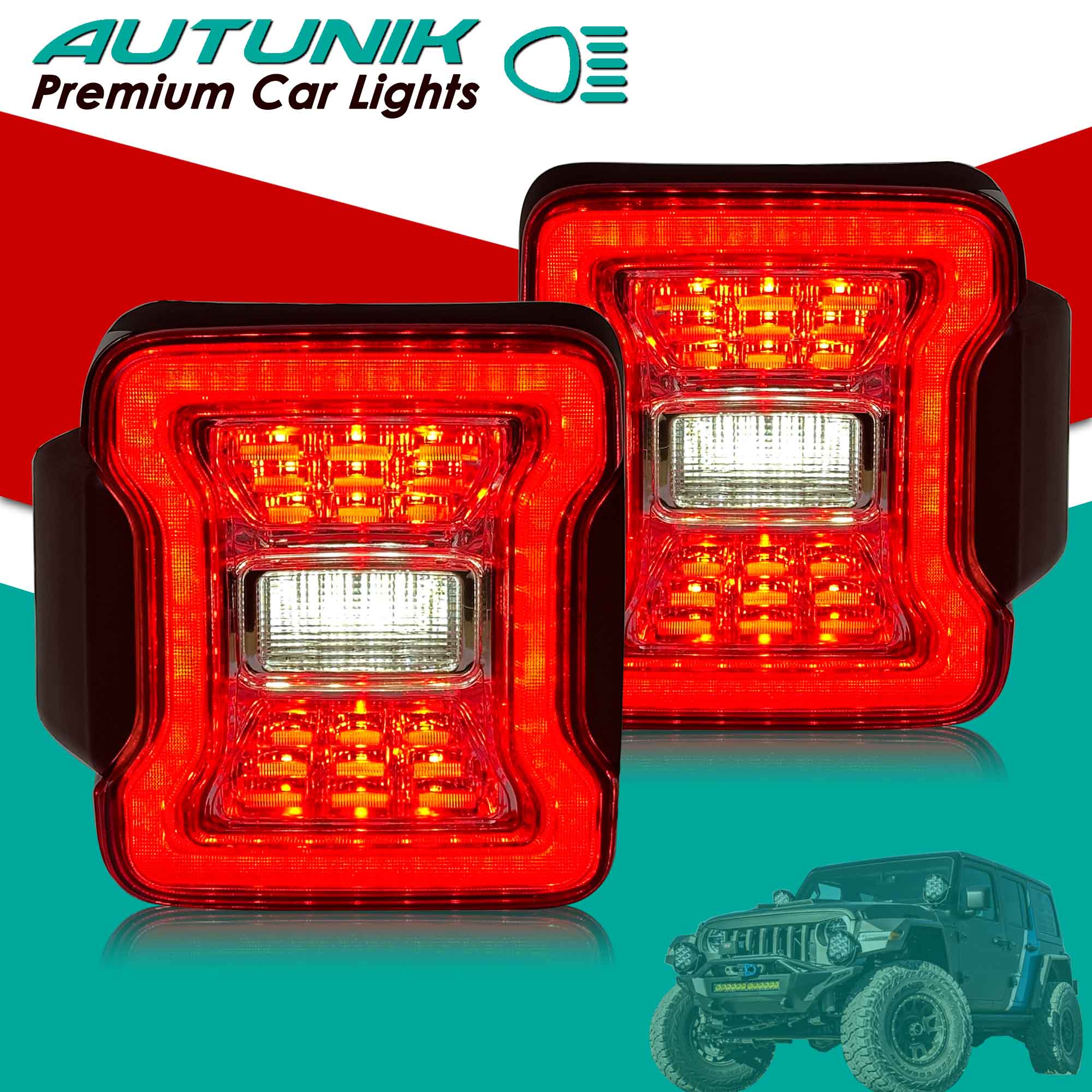 L+R Clear Lens LED Tail Lights Rear Brake Turn Signal Lamp for Jeep Wrangler JL 2018-2023 2024