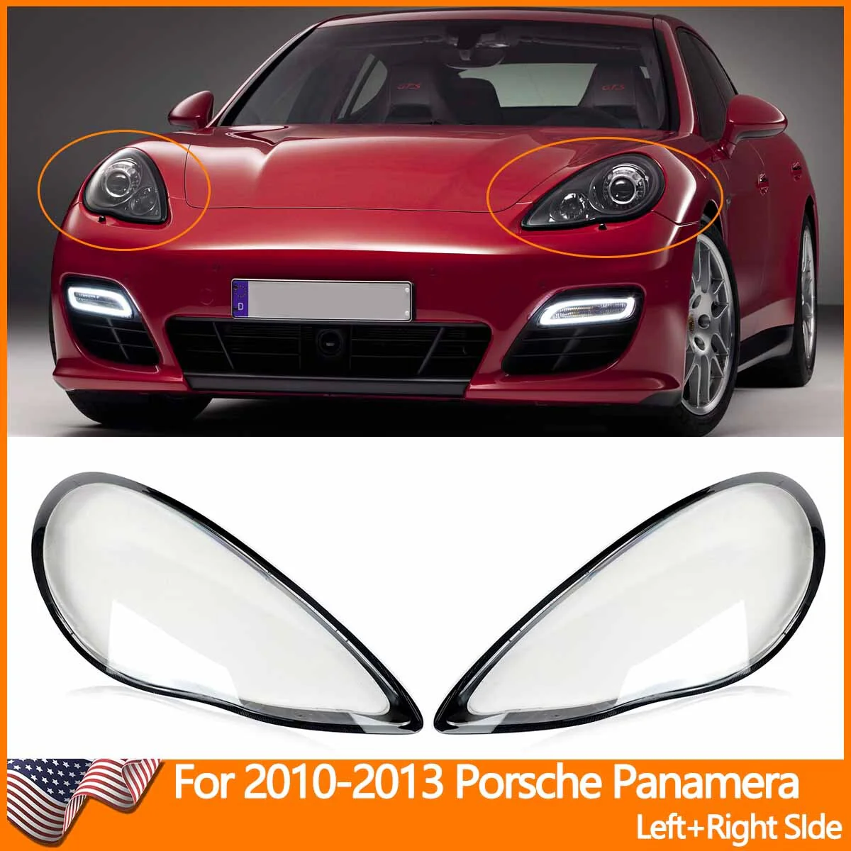 L+R Front Headlight Lens Cover Replacements for 2010–2013 Porsche Panamera GTS/Turbo - Image 2