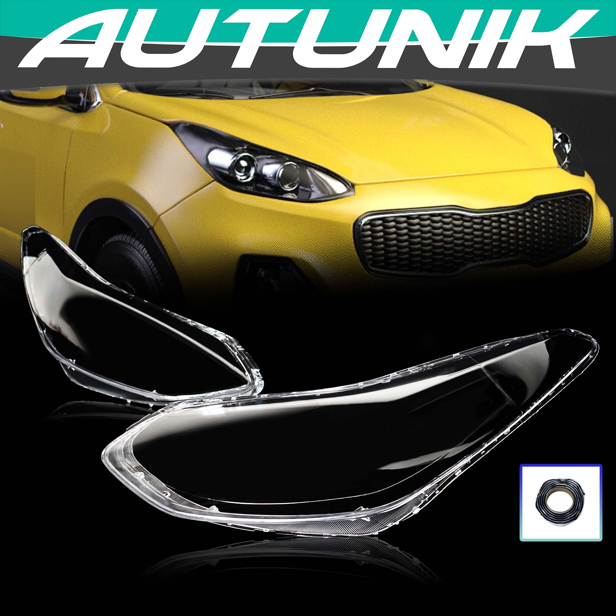 L+R Headlight Lens Cover Shell Clear For Kia Sportage KX5 2017 2018 2019