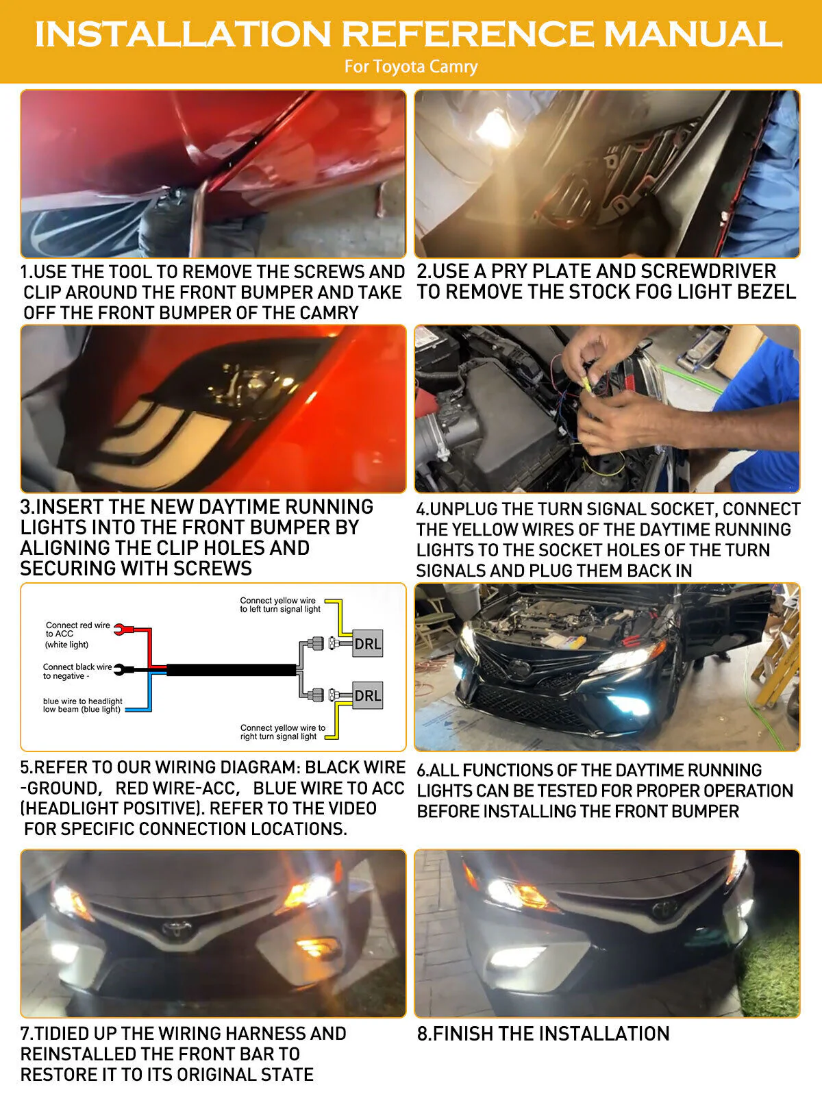 LED DRL Daytime Running Light Fog Lamp Set for Toyota Camry SE XSE 2018-2020 - Image 5