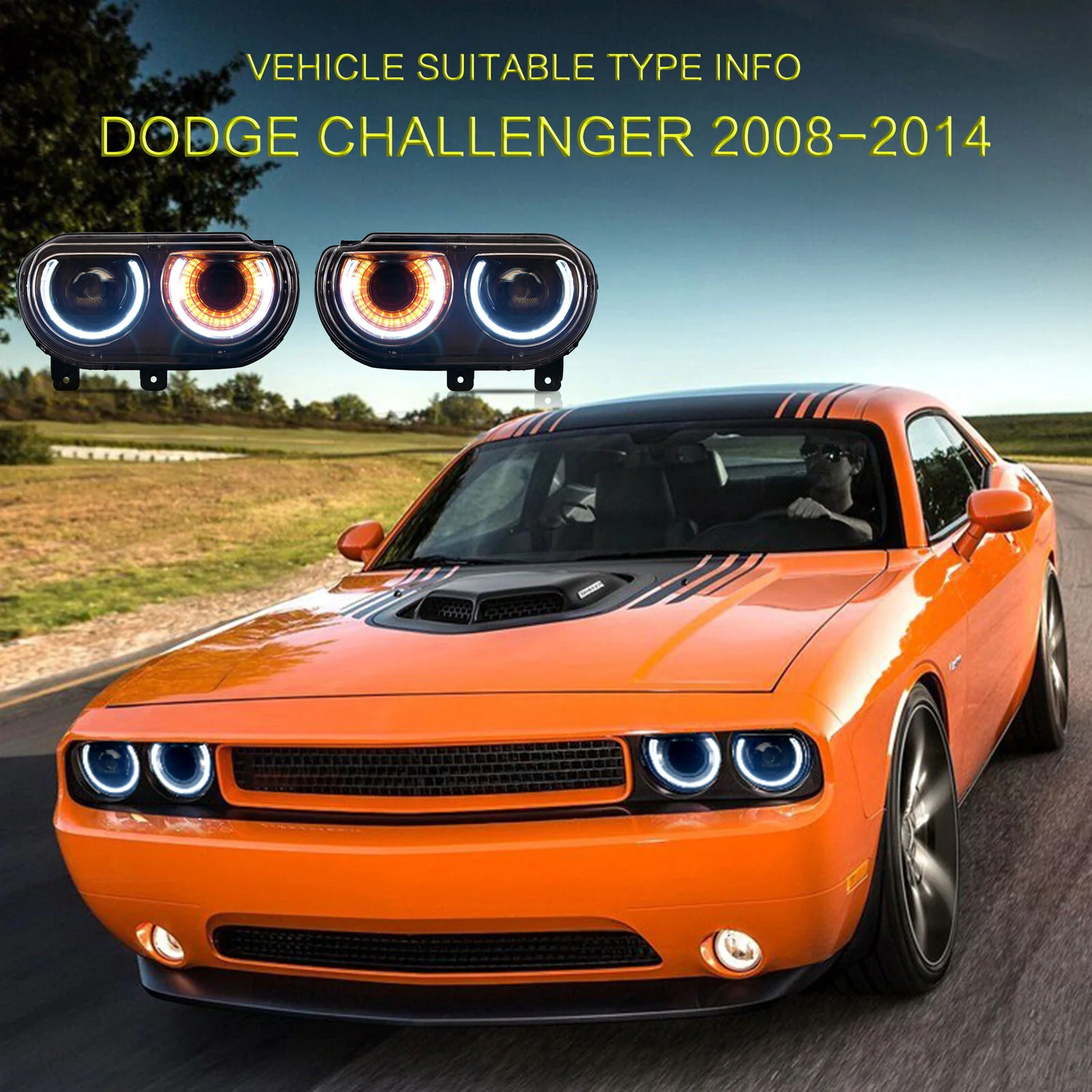 LED DRL Projector Headlights For 2008-2014 Dodge Challenger Front Lamps 2X - Image 2