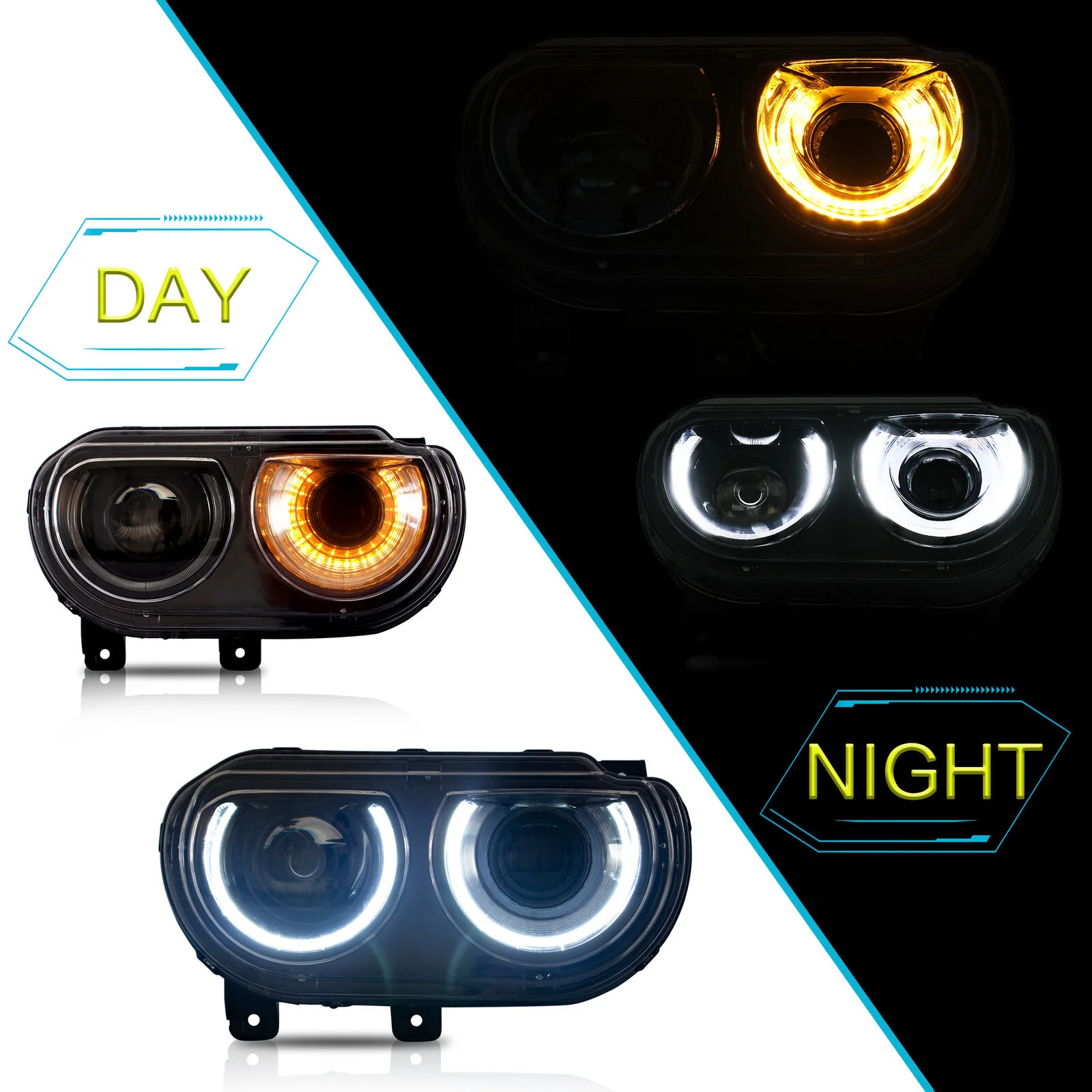 LED DRL Projector Headlights For 2008-2014 Dodge Challenger Front Lamps 2X - Image 6