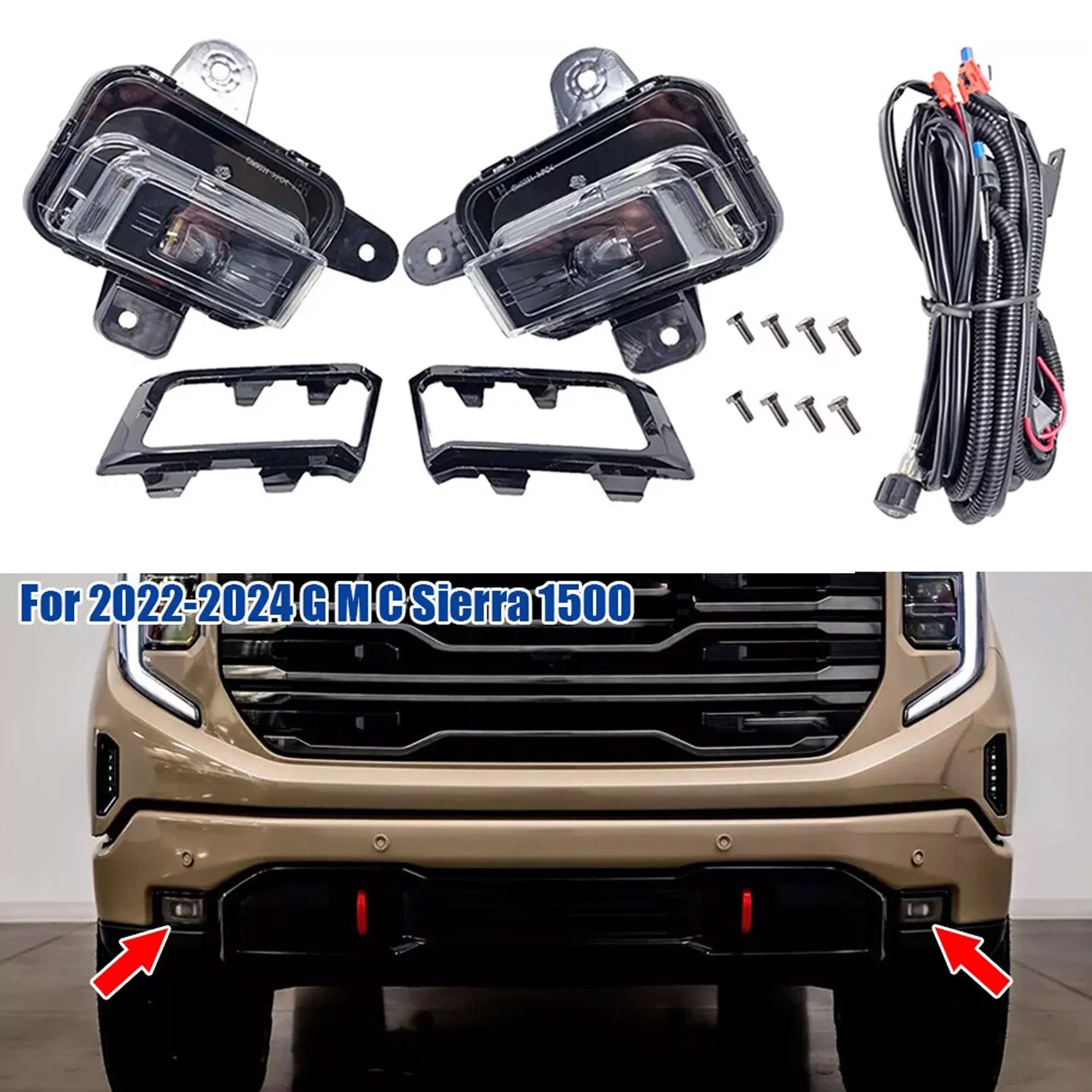 Front LED Fog Lights w/ Covers & Harness – Fits 2022 2023 2024 GMC Sierra 150