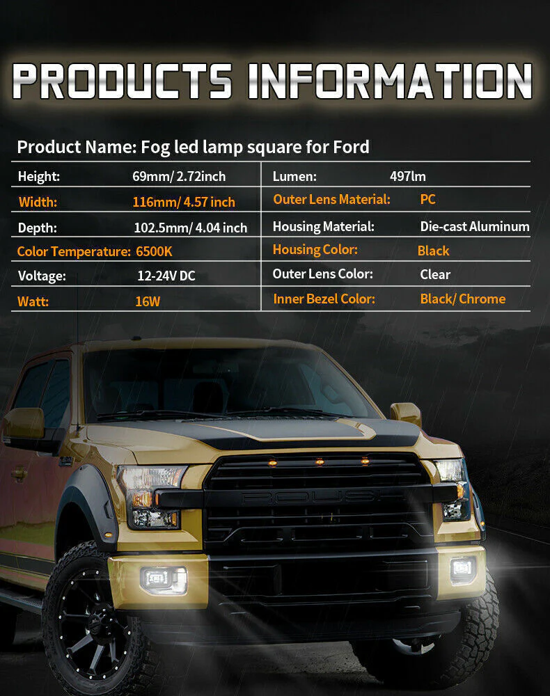 LED Fog Lights for 2015-2020 Ford F150 2017-2018 Ford F250 Super Duty with DRL - Image 5