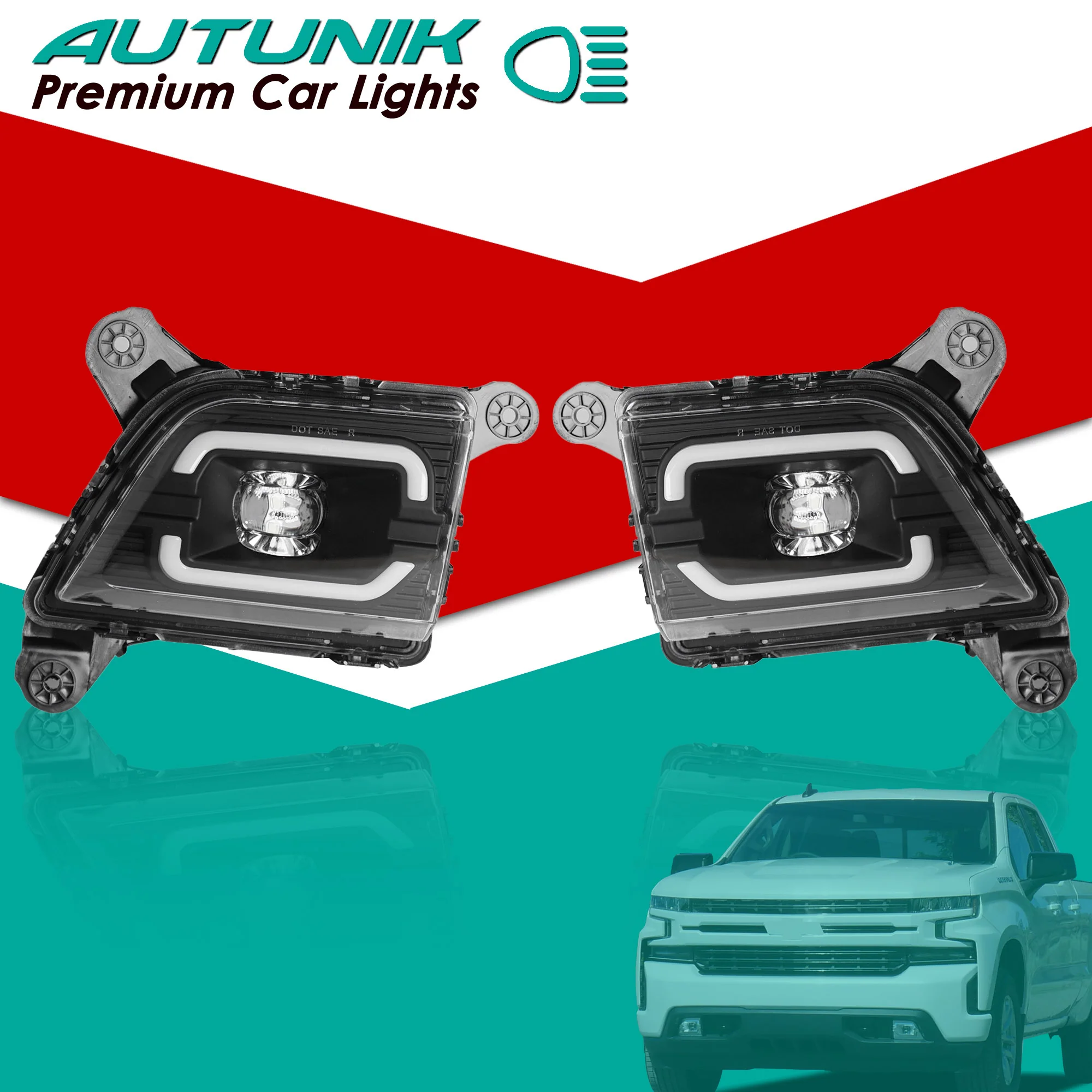 LED DRL For 2019-2022 Chevy Silverado 1500 2500HD 3500HD Fog Lights Lamp w/ Turn Signal - Image 2