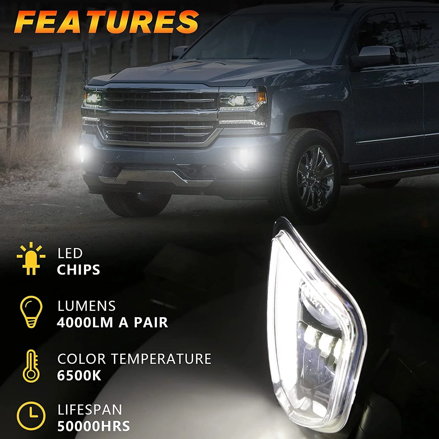 LED Fog Lights with DRL for 2016 2017 2018 Chevy Silverado 1500 Bumper Fog Lamps - Image 7