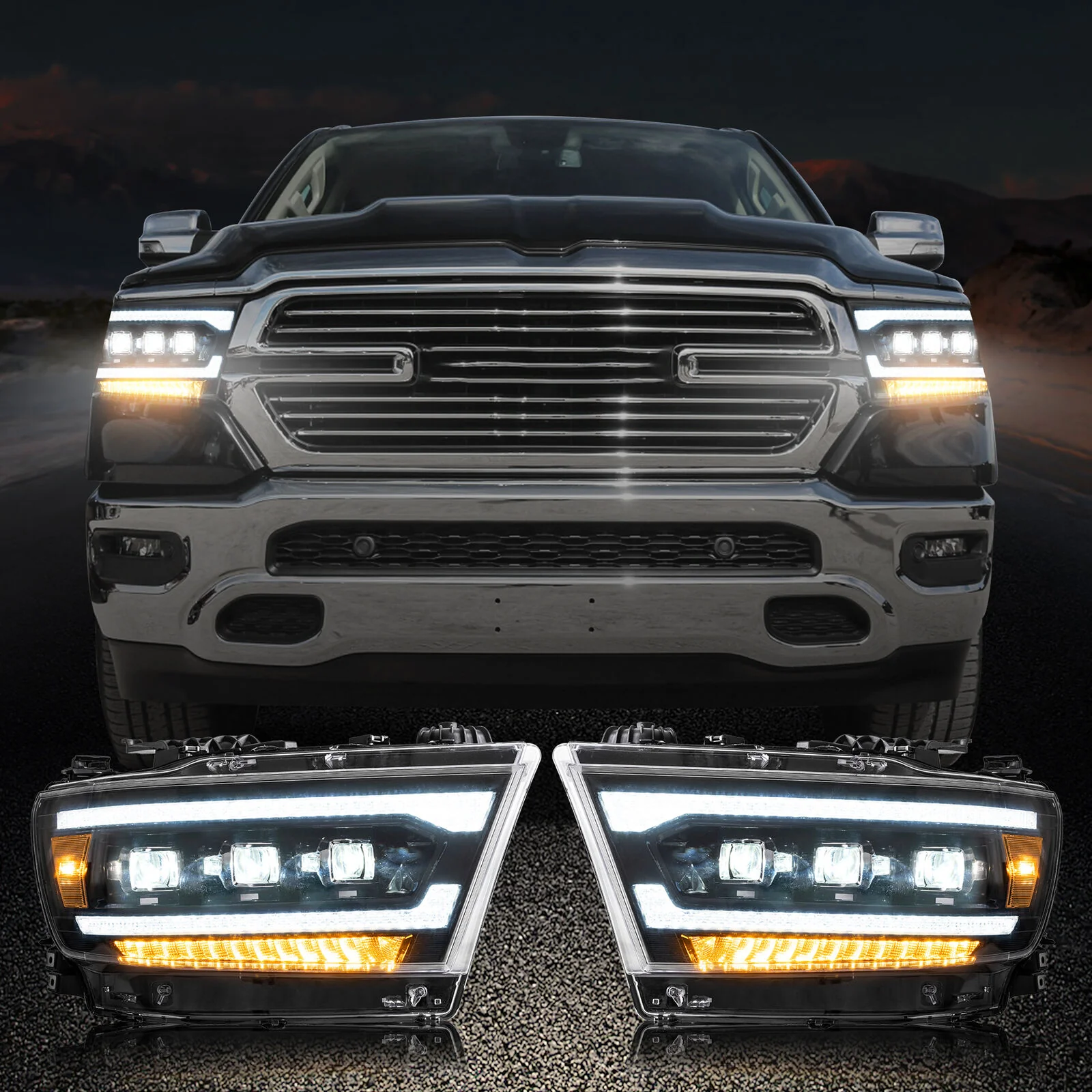 Amber LED Headlights For Dodge Ram 1500 2019-2023 2024 W/Sequential L+R - Image 8