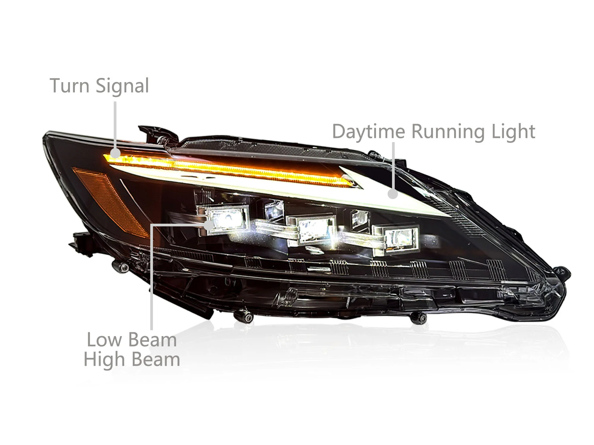 Pair LED Headlights for 2013-2015 Lexus ES300h ES350 w/ Sequential Turn Signal - Image 6