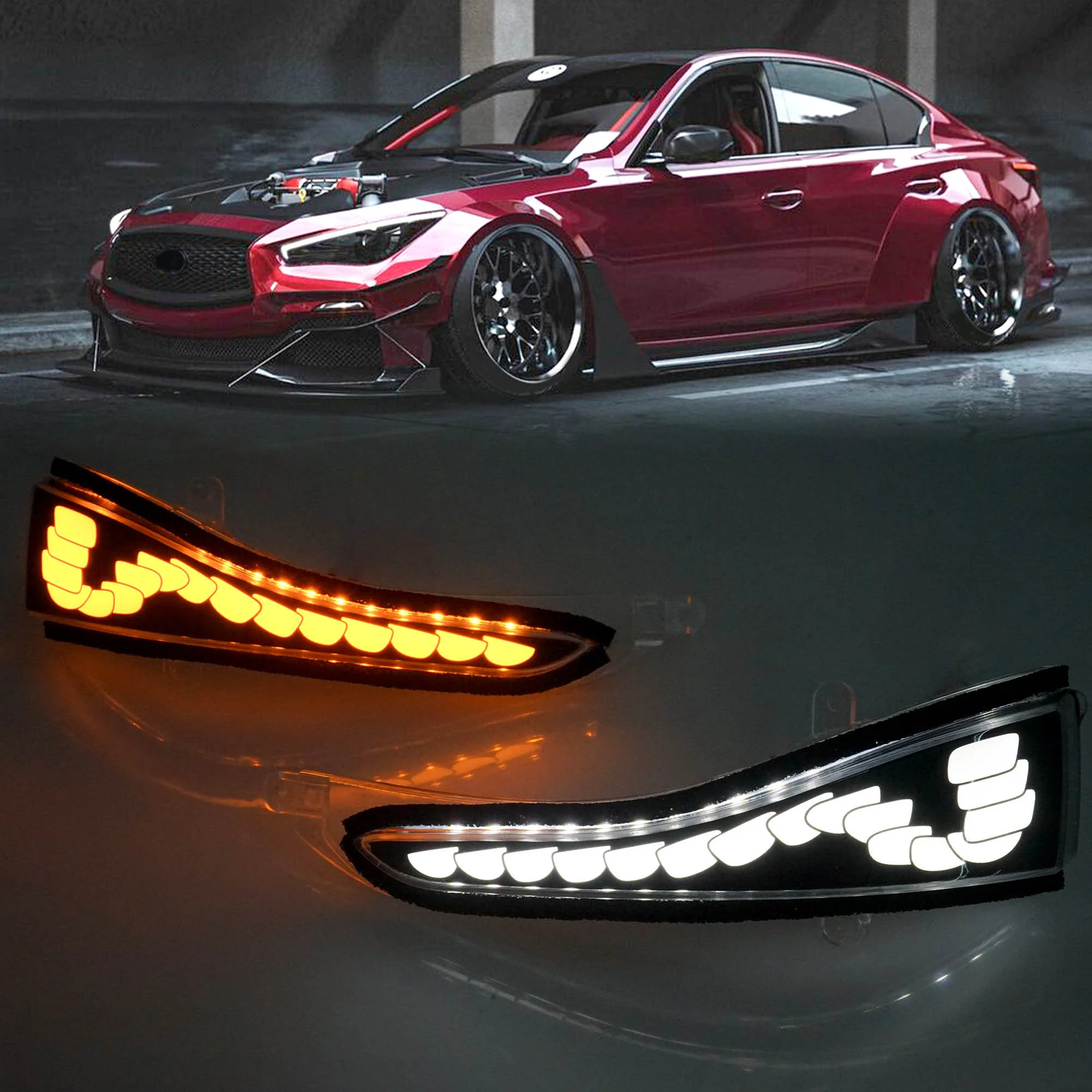 LED Mirror Sequential Signal Light Fog Lights for Infiniti Q50 Q60 2014-2023 - Image 2