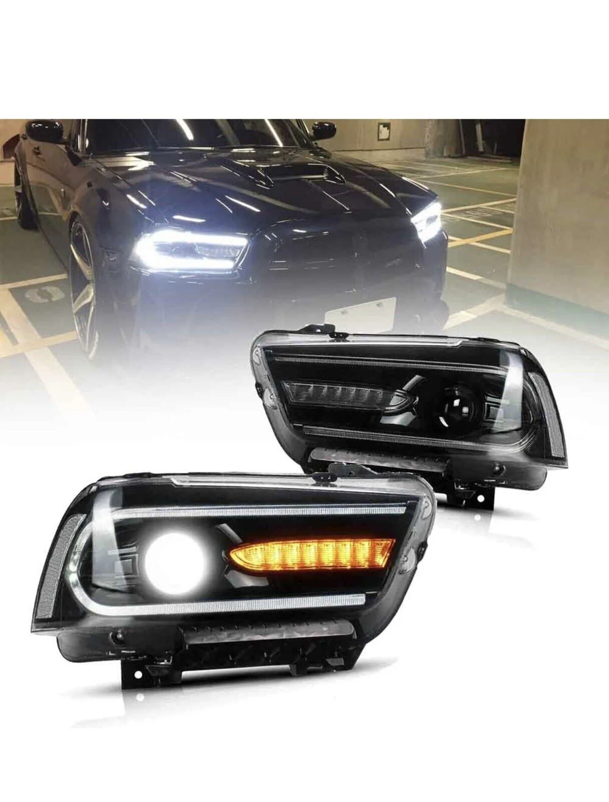 LED Projector Headlights Sequential Turn Signal For 2011-2014 Dodge Charger - Image 2