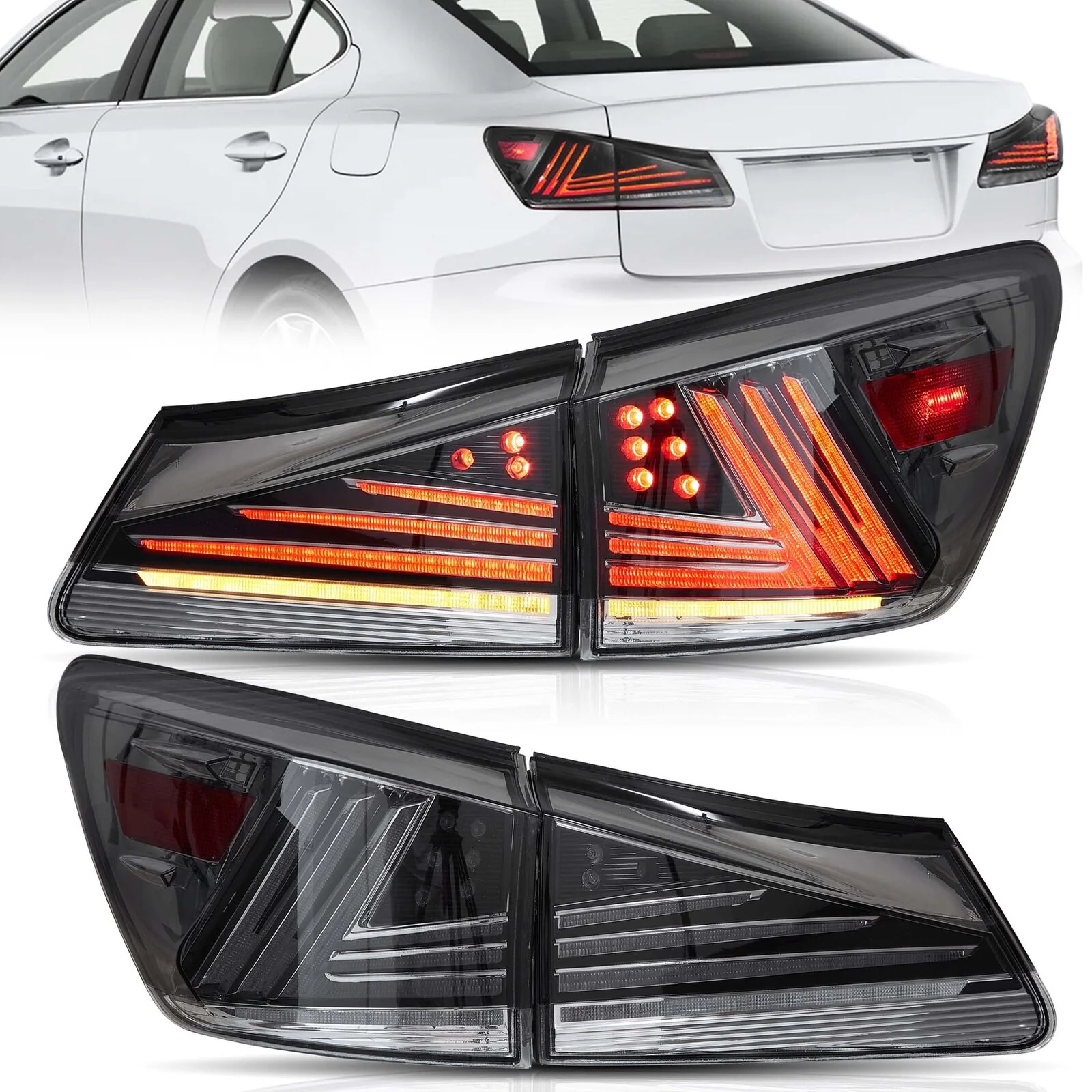 LED Smoked Taillights with Sequential Animation for Lexus IS250 IS350 IS F 2006–2013