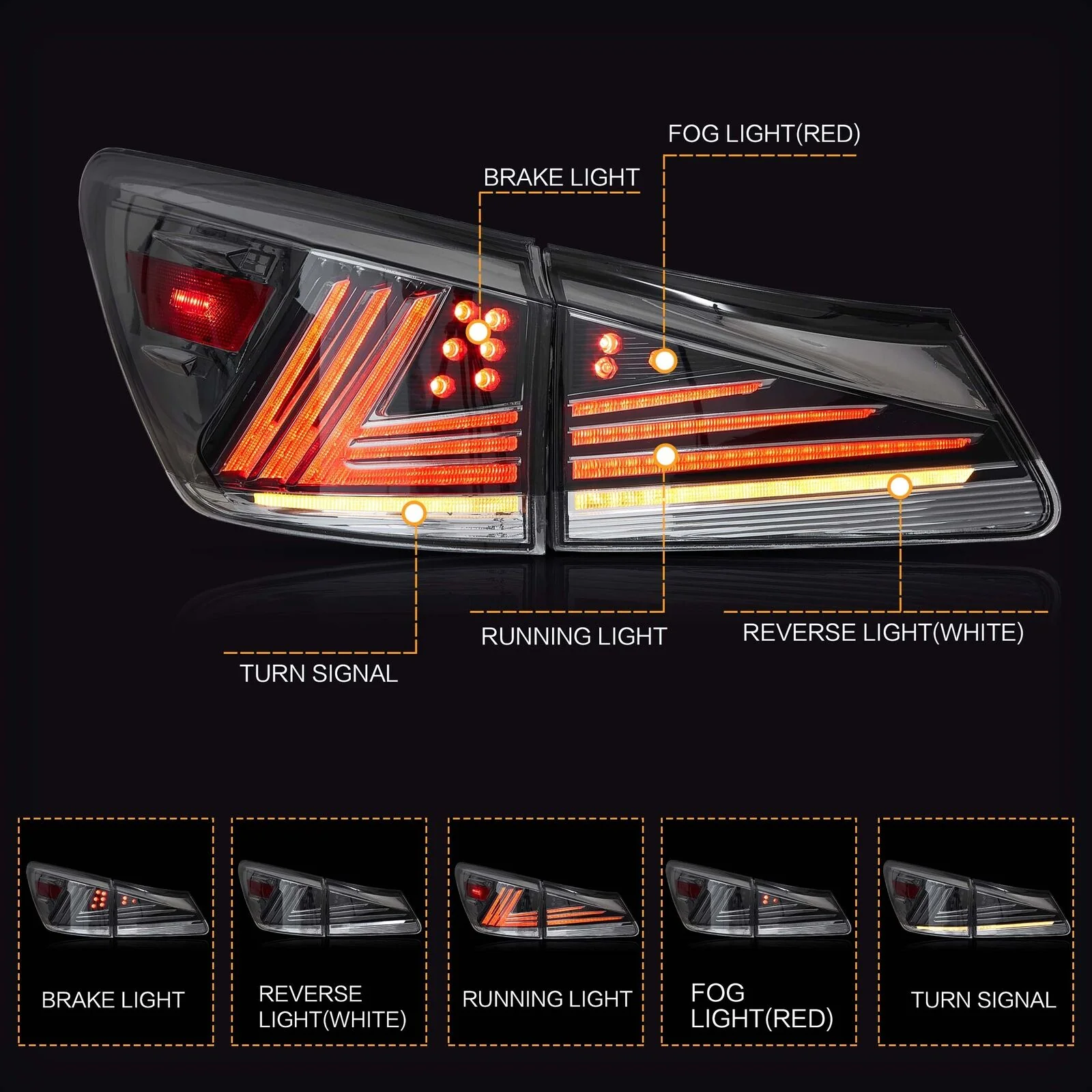 LED Smoked Taillights with Sequential Animation for Lexus IS250 IS350 IS F 2006–2013 - Image 5