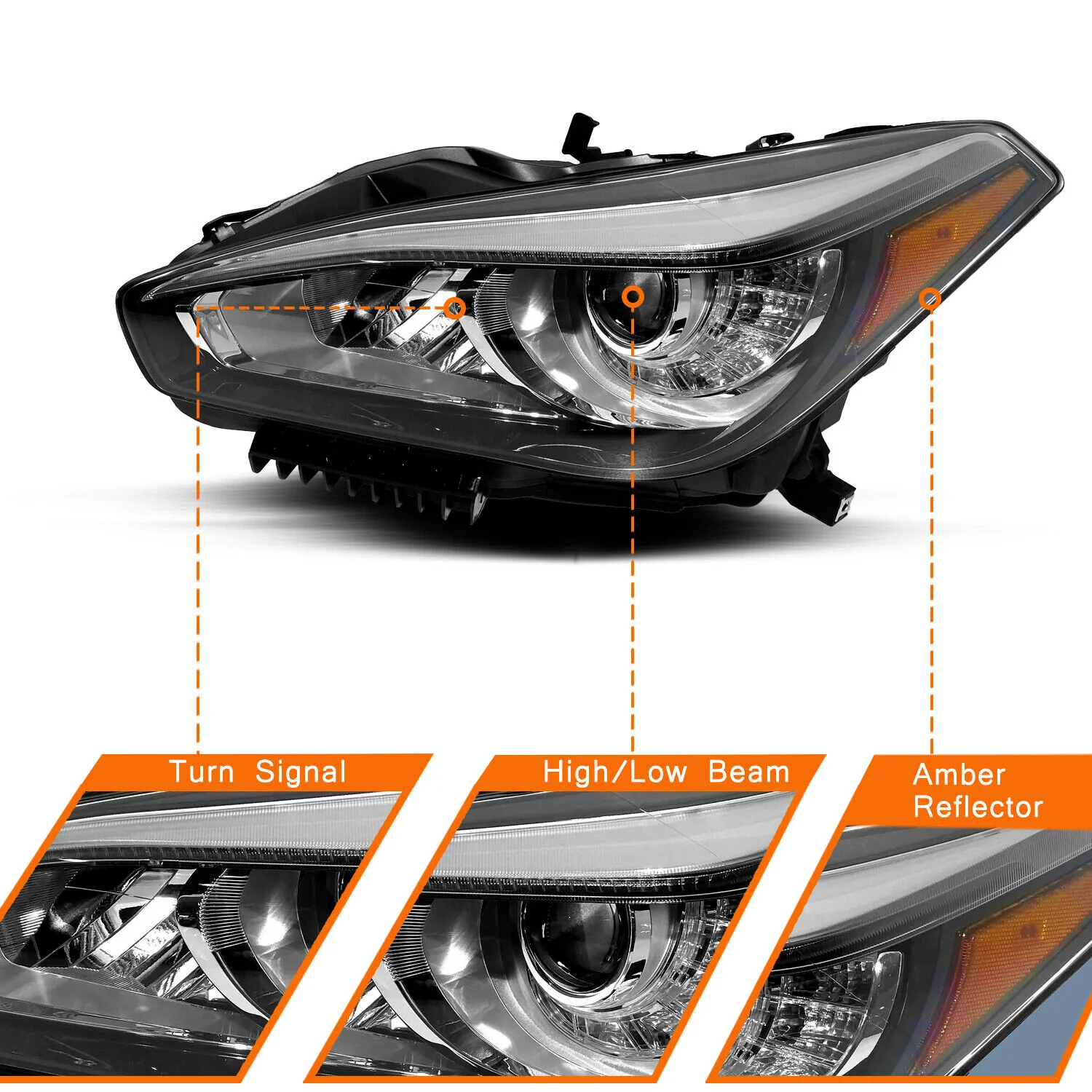 Left Driver For 2015-2019 Infiniti Q70 Headlight Front Lamp w/o AFS - Image 3