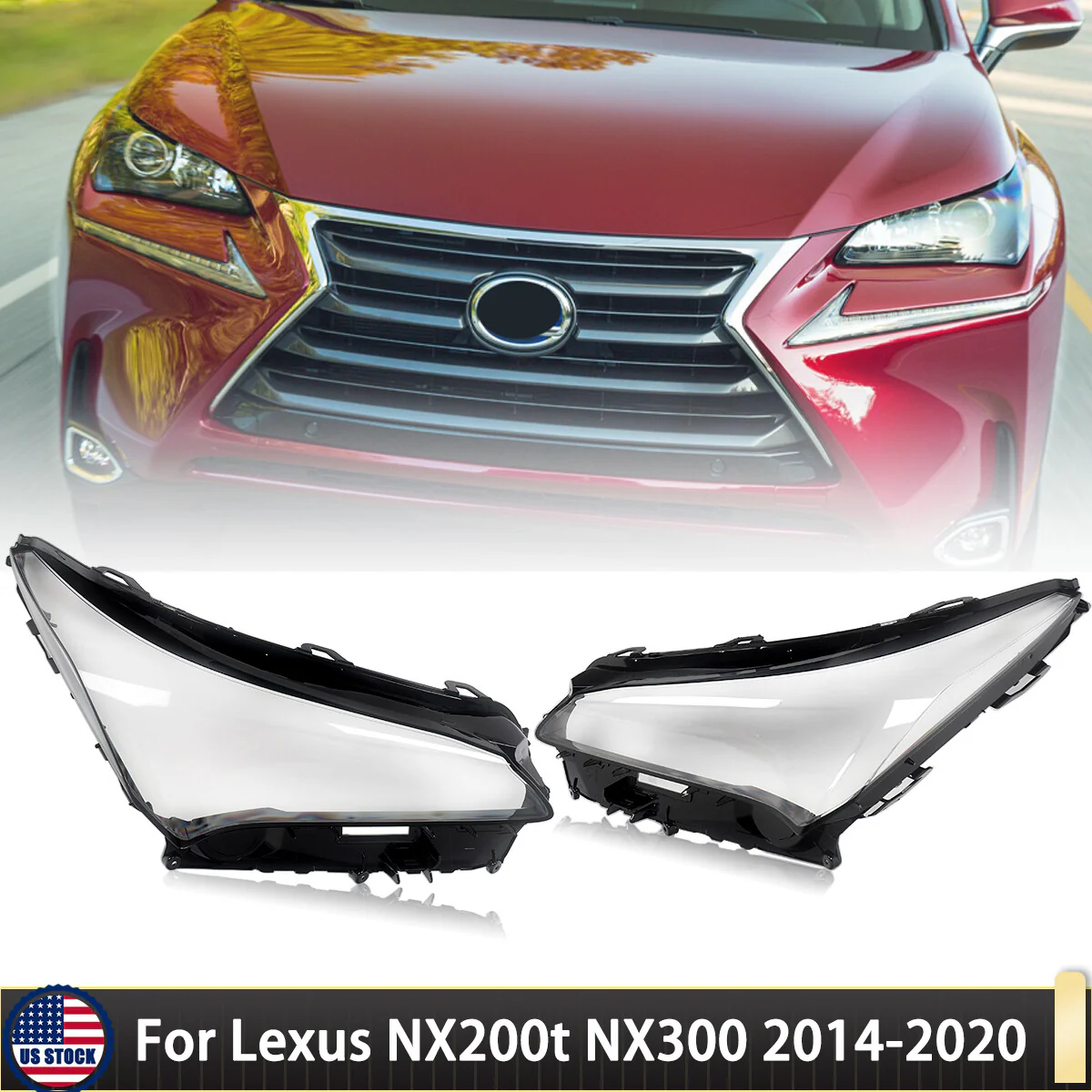 Left + Right Clear Headlight Lens Covers for Lexus NX200t / NX300 2014-2020 Headlamp - Image 2