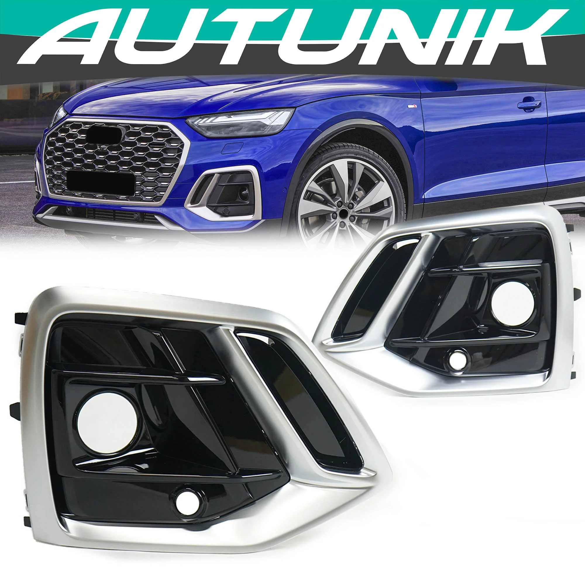 Pair Front Fog Light Cover Grille Grill W/ ACC Hole Fit For Audi Q5 2021-2025 L+R