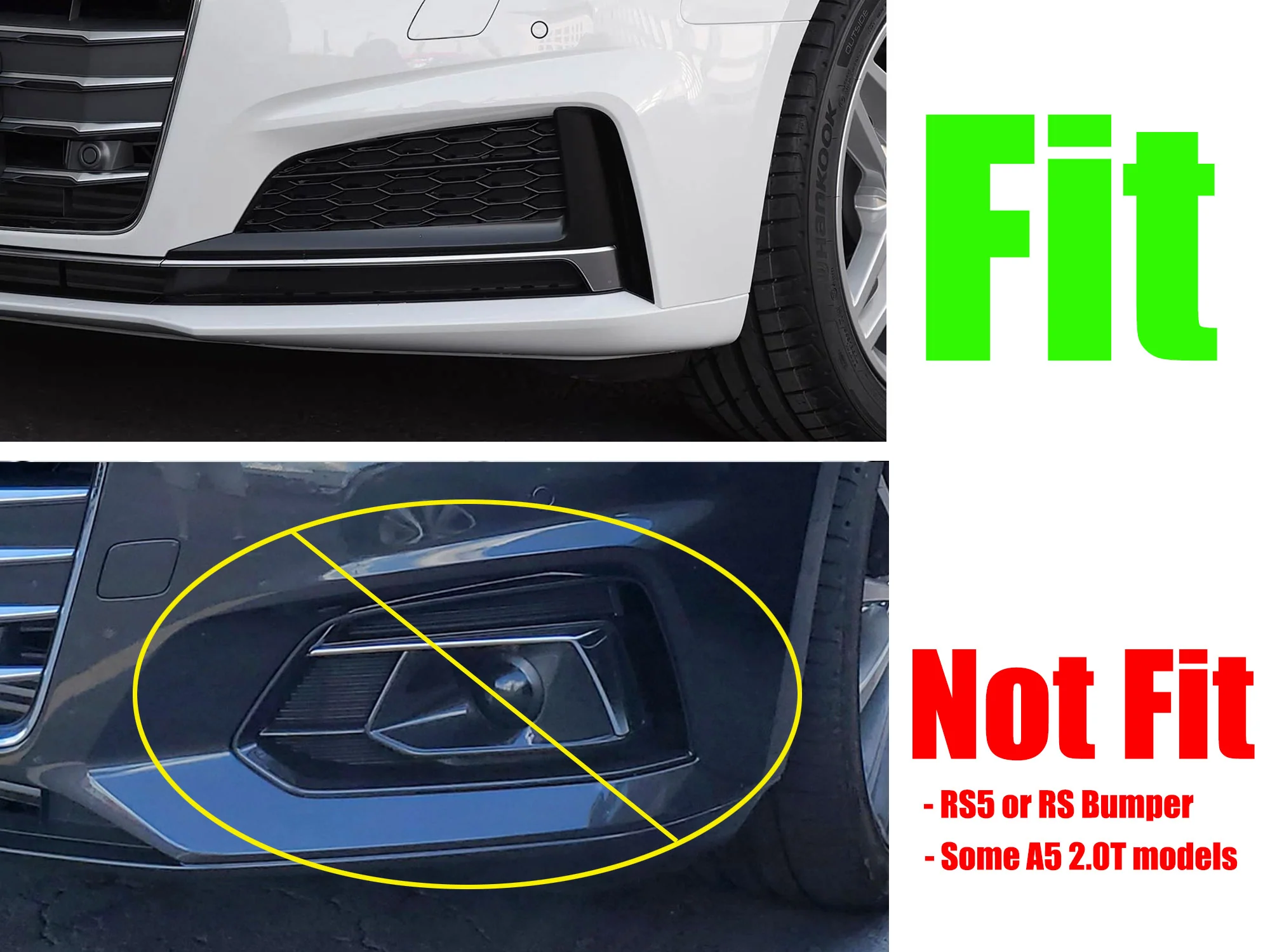 Black+Chrome Fog Light Grille Cover for Audi S5 / A5 S-Line 2018-2019 Left+Right - Image 3