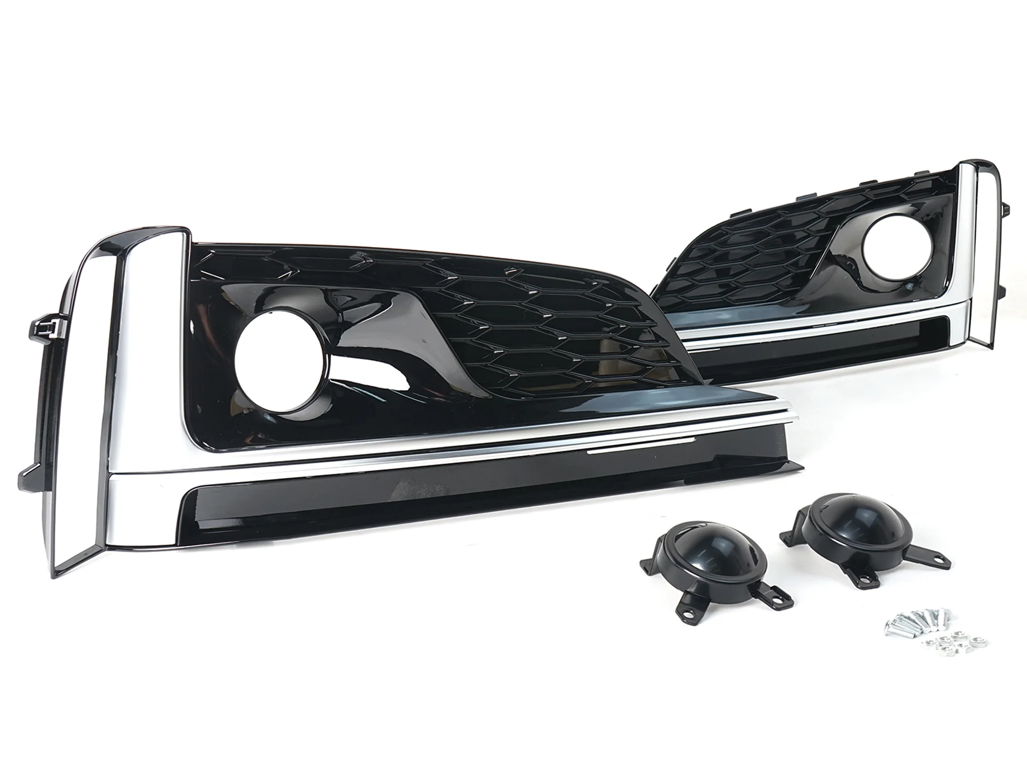 Black+Chrome Fog Light Grille Cover for Audi S5 / A5 S-Line 2018-2019 Left+Right - Image 5