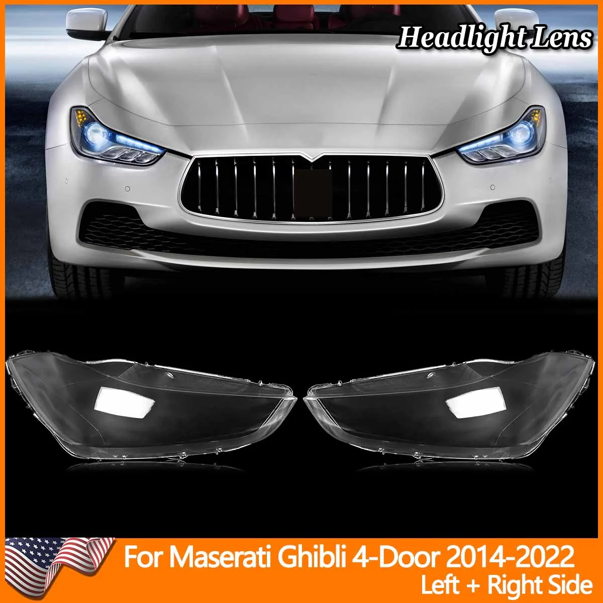 Left + Right Headlamp Clear Lens Cover Pair for Maserati Ghibli 2014-2022 Replacement Shells - Image 2