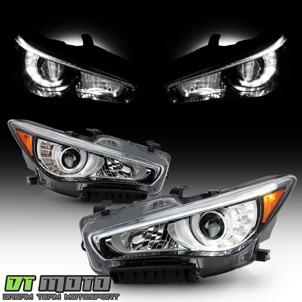 Left+Right Headlamps For 2014-2022 Infiniti Q50 w/o AFS LED DRL Projector Headlights Pair - Image 2