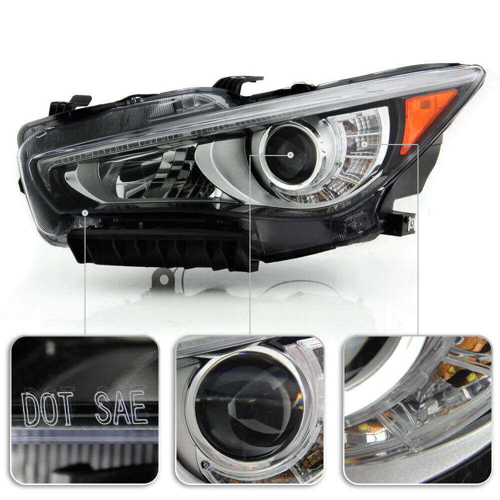 Left+Right Headlamps For 2014-2022 Infiniti Q50 w/o AFS LED DRL Projector Headlights Pair - Image 5