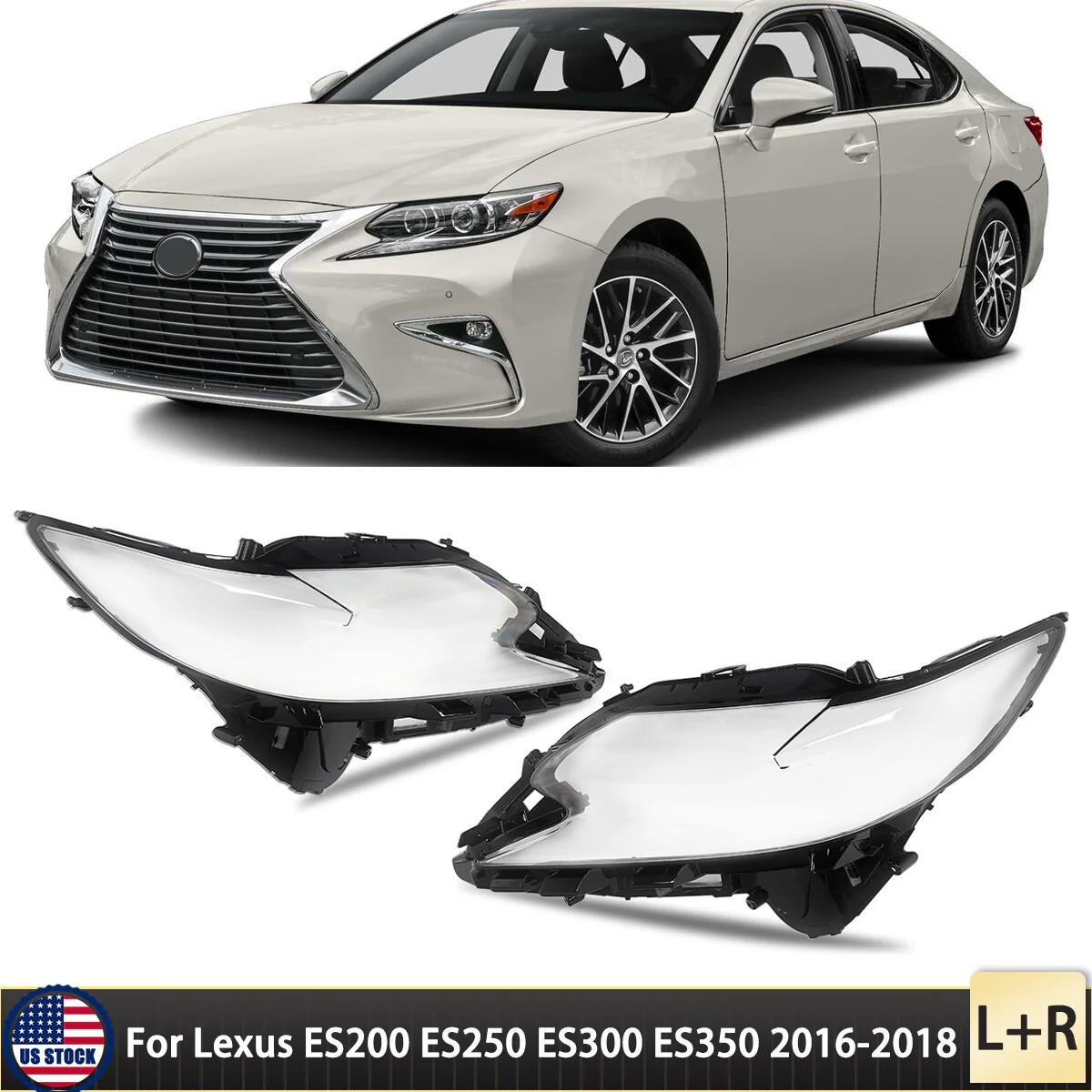 Left + Right Headlight Lens Cover For Lexus ES200 ES300 ES350 2016 2017 2018 Headlamp Shells - Image 2