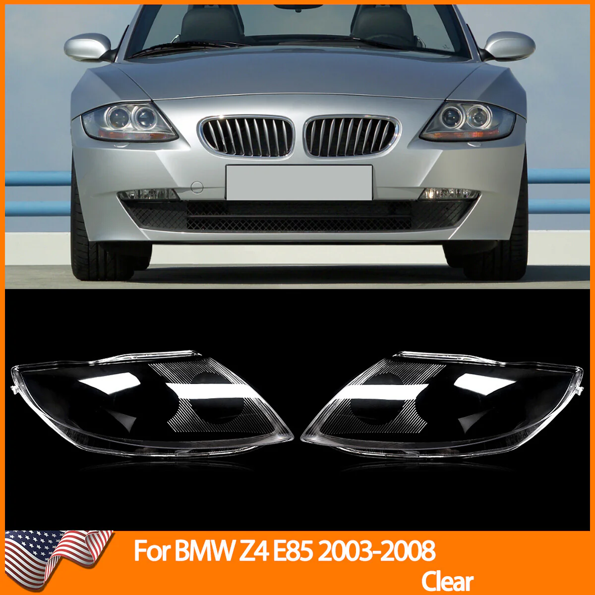 Left & Right Headlight Lens Cover Pair Clear for BMW Z4 E85 2003-2008 - Image 2