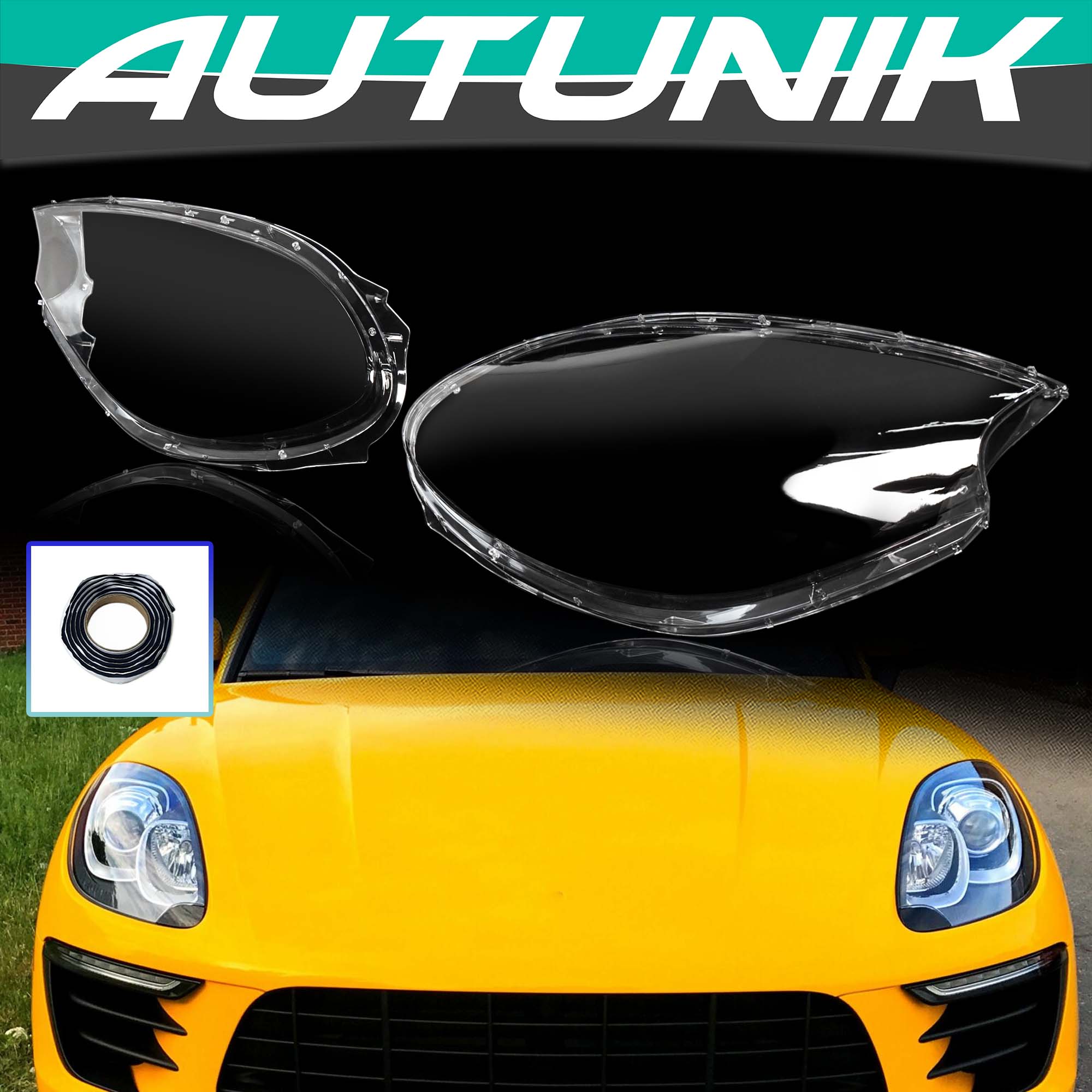 Left+Right Headlight Lens Cover Shell for Porsche Macan 2015–2018 Headlamp Shade