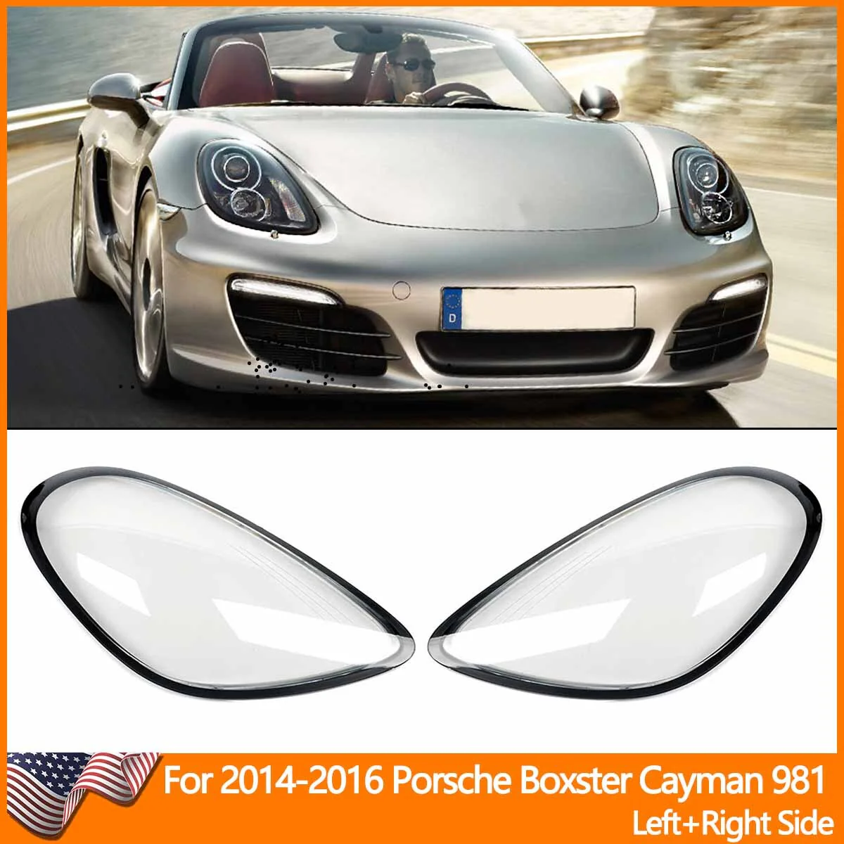 Left + Right Headlight Lens Cover Shells for Porsche Boxster Cayman 981 2014 2015 2016 - Image 2