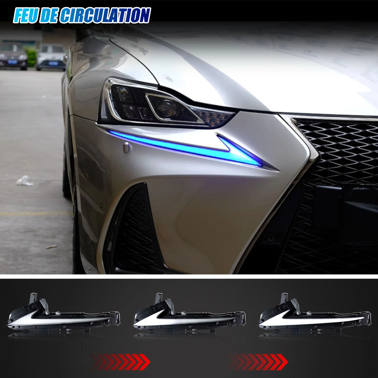 Left+Right LED Daytime Running Lights for Lexus IS250 IS300 ISF 2014-2016 Sequential Lamps - Image 3