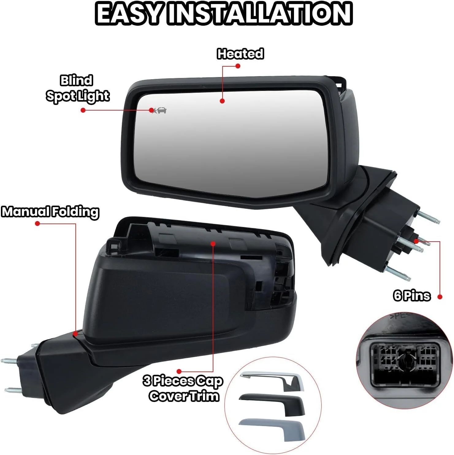 Left+Right Side Mirror Black For GMC Sierra 1500 Silverado 2019-2024 BSM Heated Blind Spot - Image 10