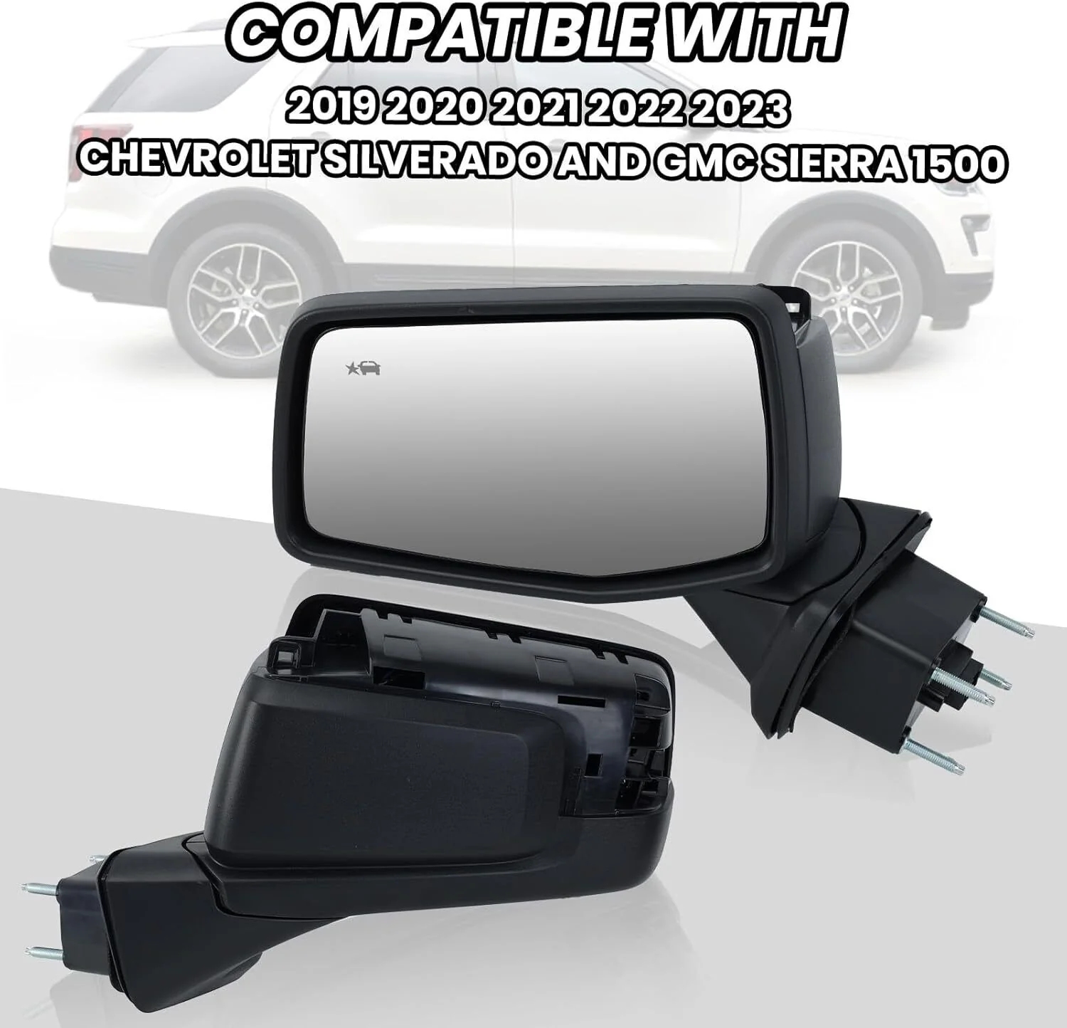 Left+Right Side Mirror Black For GMC Sierra 1500 Silverado 2019-2024 BSM Heated Blind Spot - Image 12