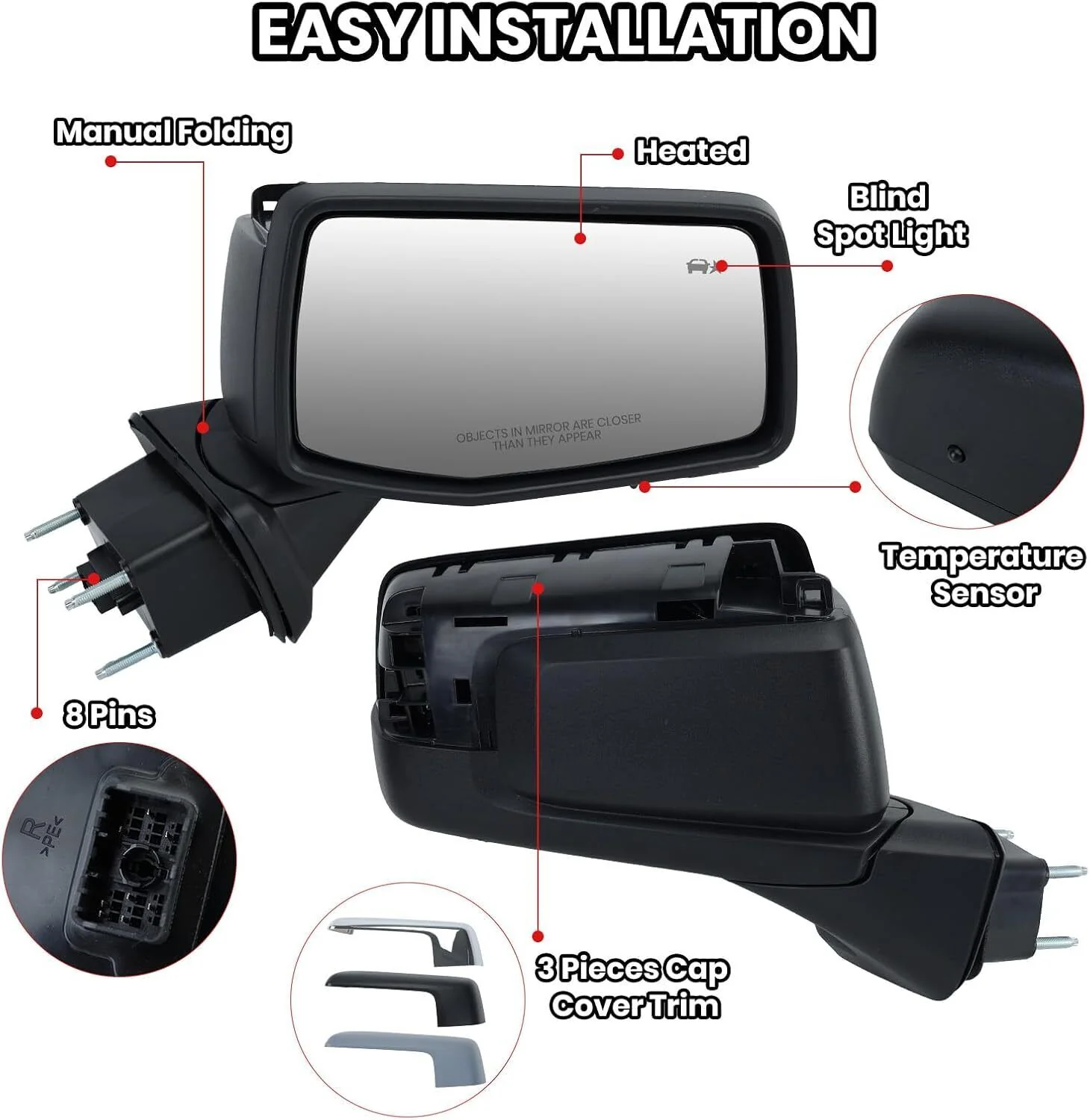 Left+Right Side Mirror Black For GMC Sierra 1500 Silverado 2019-2024 BSM Heated Blind Spot - Image 14