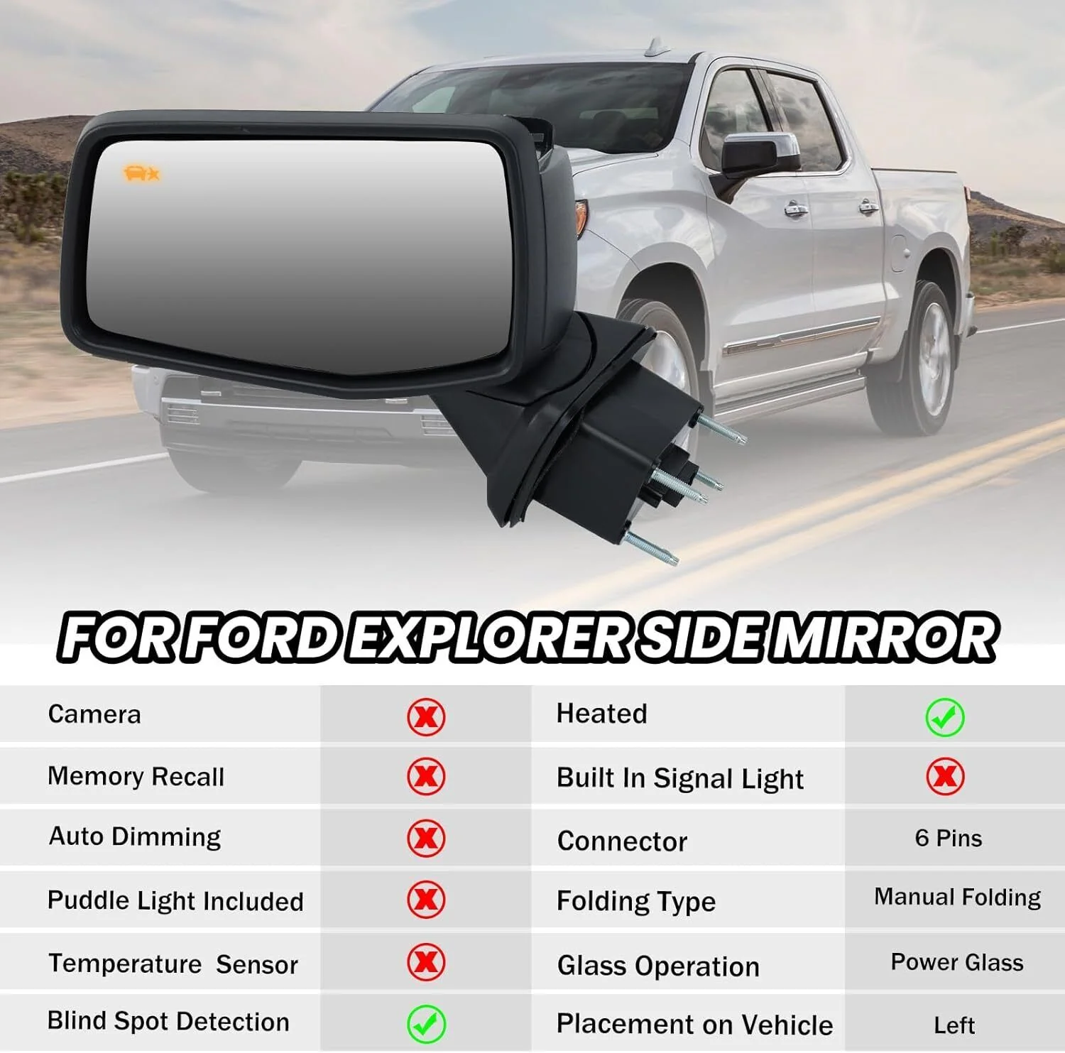 Left+Right Side Mirror Black For GMC Sierra 1500 Silverado 2019-2024 BSM Heated Blind Spot - Image 4