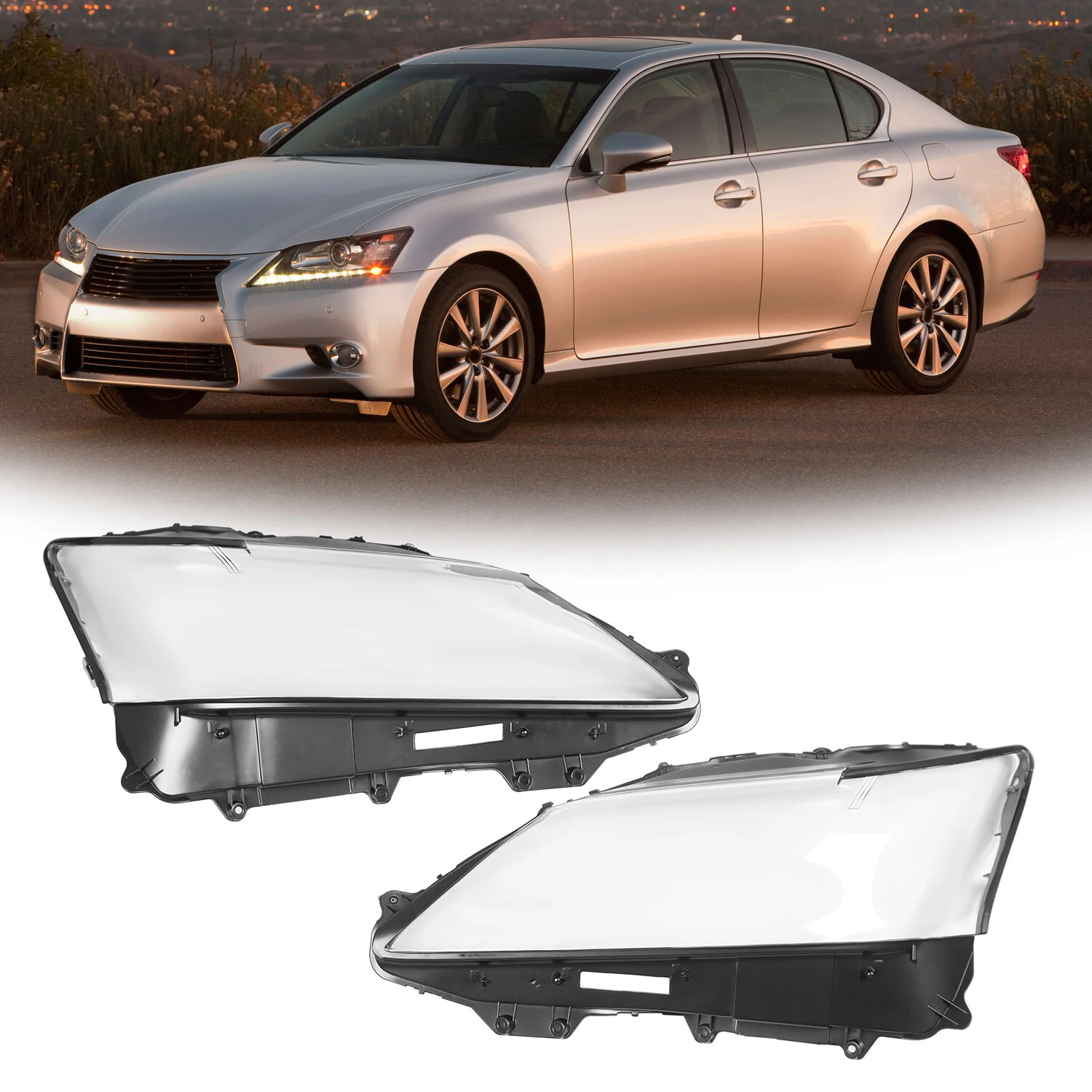 LH & RH Headlight Lens Cover Pair for Lexus GS350 GS450h 2013 2014 2015 - Image 2