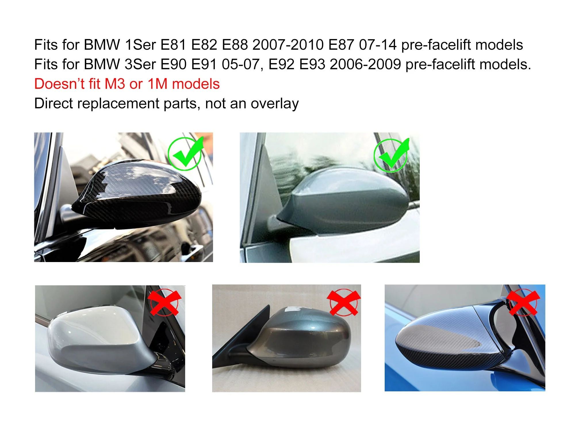 Real Carbon Fiber Mirror Cover Caps For 2005-2009 BMW E90 E91 E92 E93 Pre-LCI Replacement - Image 4