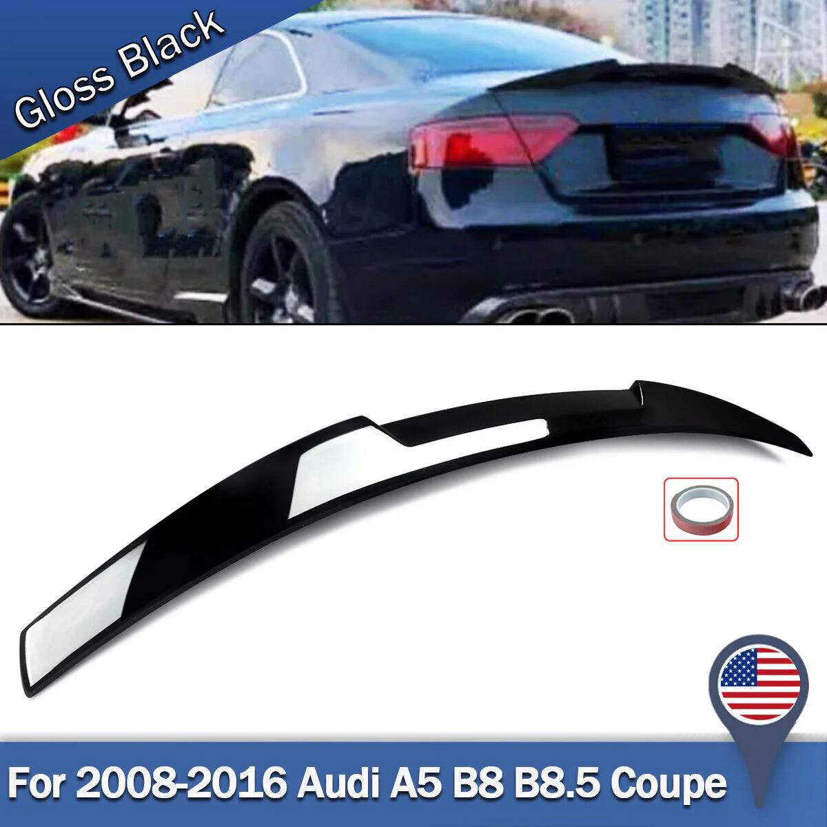 Gloss Black Spoiler Wing For Audi A5 B8 B8.5 Coupe 2008-2016 - Image 2