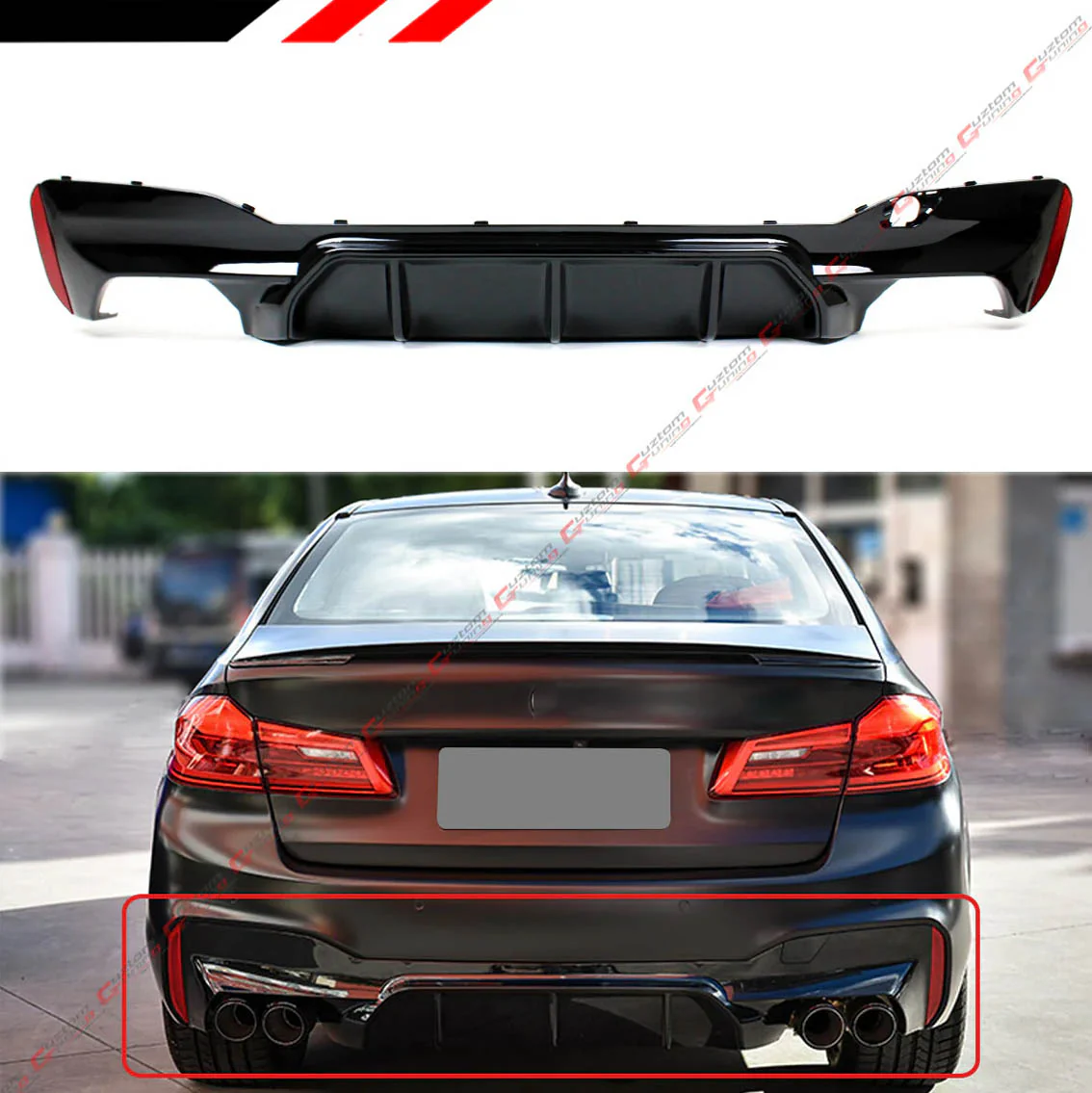 M5 Style Glossy Black Rear Diffuser For 2017-2023 BMW G30 5 Series 530i 540i W/ M Sport Bumper