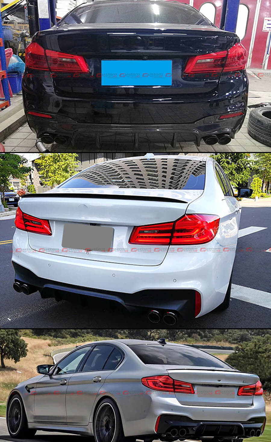 M5 Style Glossy Black Rear Diffuser For 2017-2023 BMW G30 5 Series 530i 540i W/ M Sport Bumper - Image 4