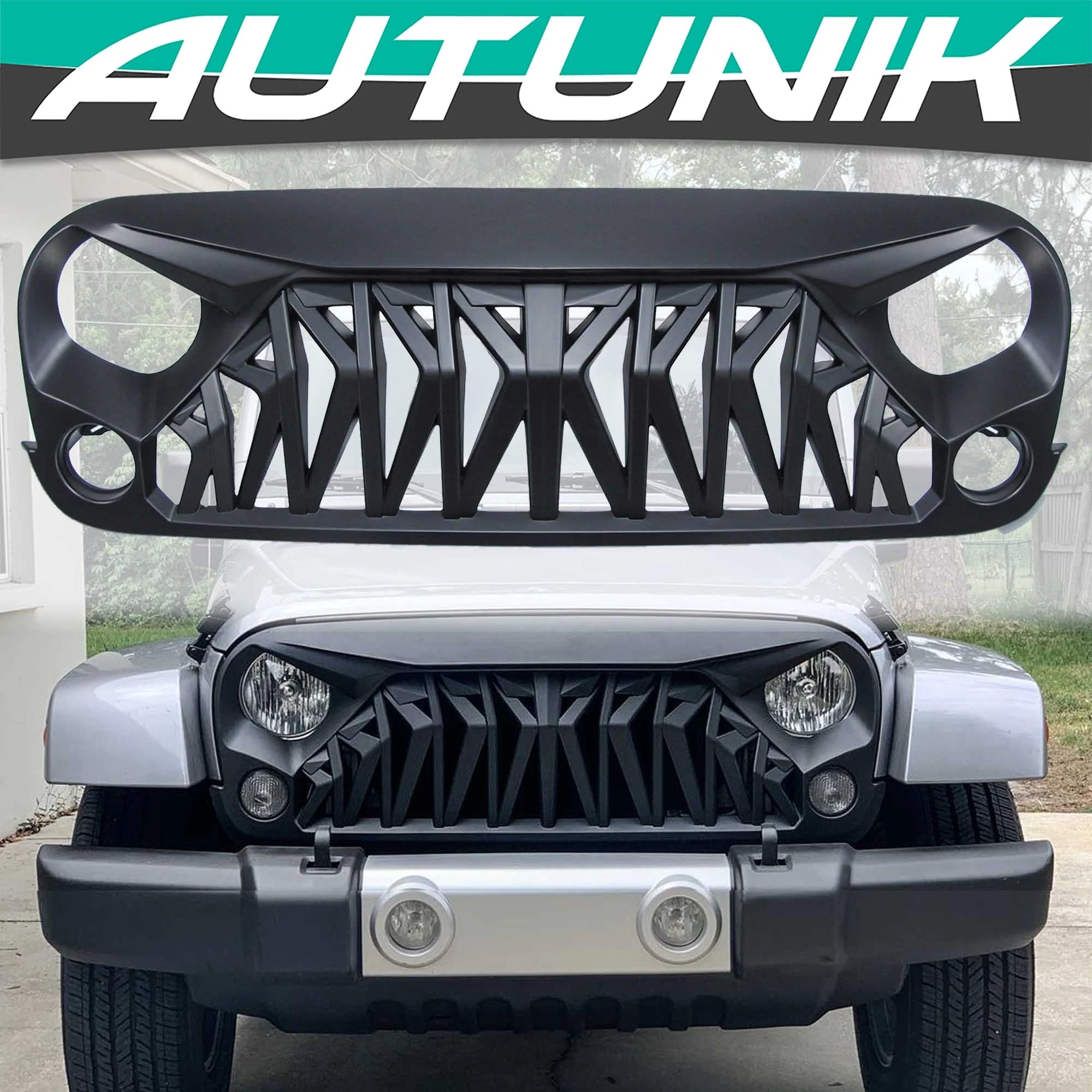 Matte Black Front Shark Grille Grill for Jeep Wrangler JK JKU 2007-2018