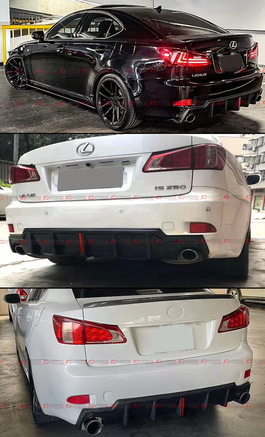 Matte Black For 2006-2013 Lexus IS250 IS350 Rear Bumper Diffuser w/ LED Brake Light - Image 3
